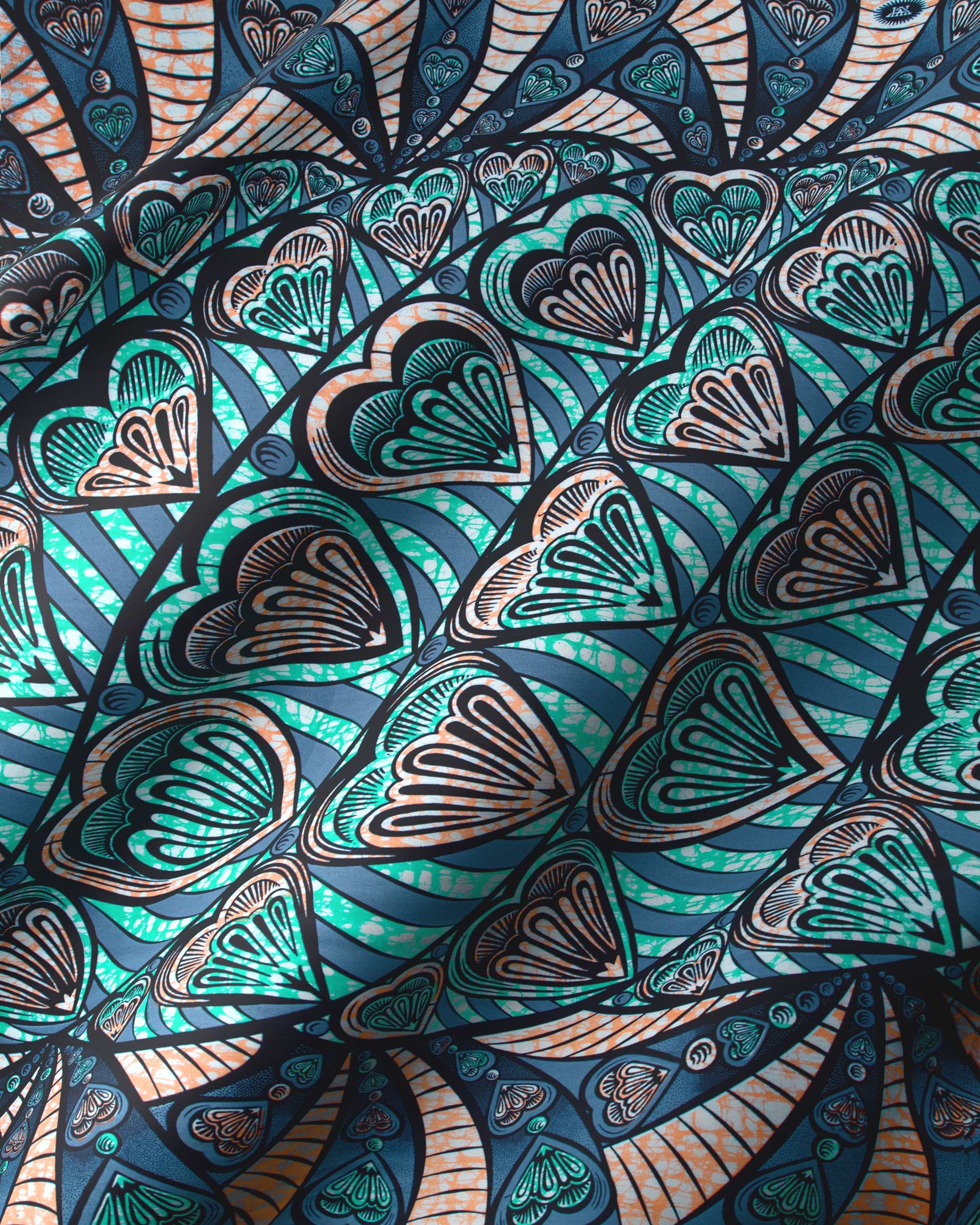Vibrant teal navy fabric intricate super-wax vls3258.009