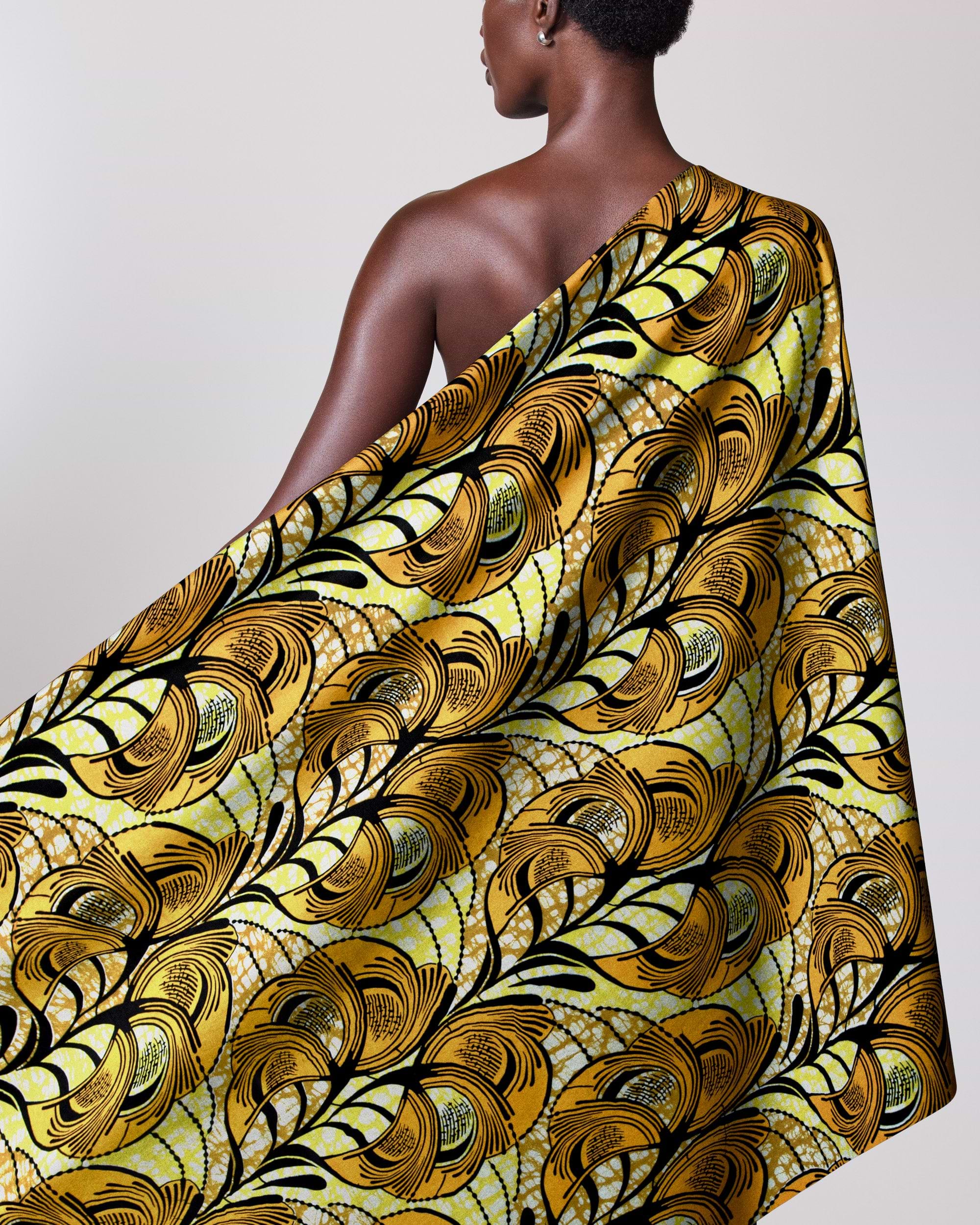 Vibrant yellow black patterned fabric super-wax vls3520.002