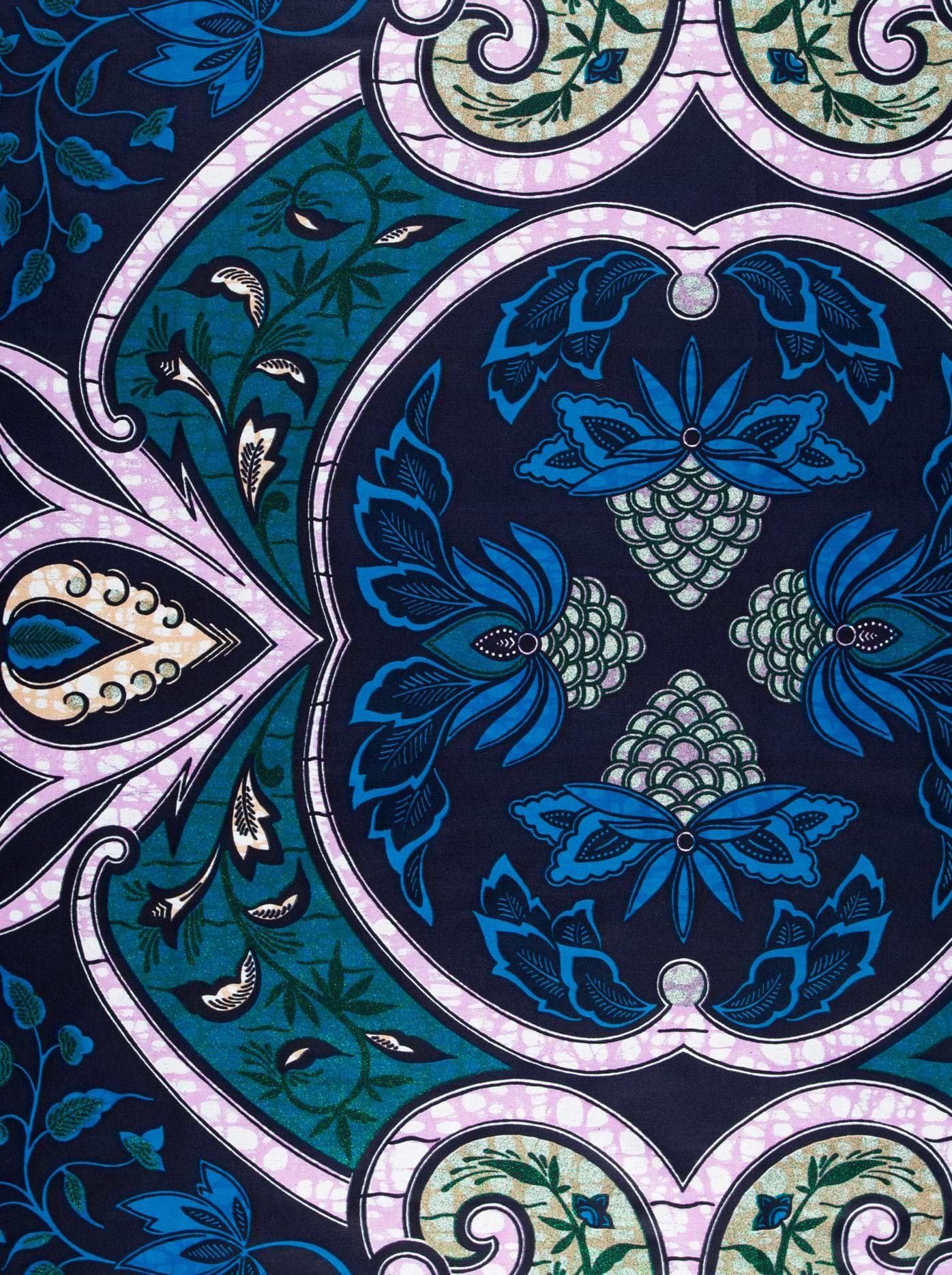 Vibrant blue teal floral-patterned fabric grand super-wax vls3947.014