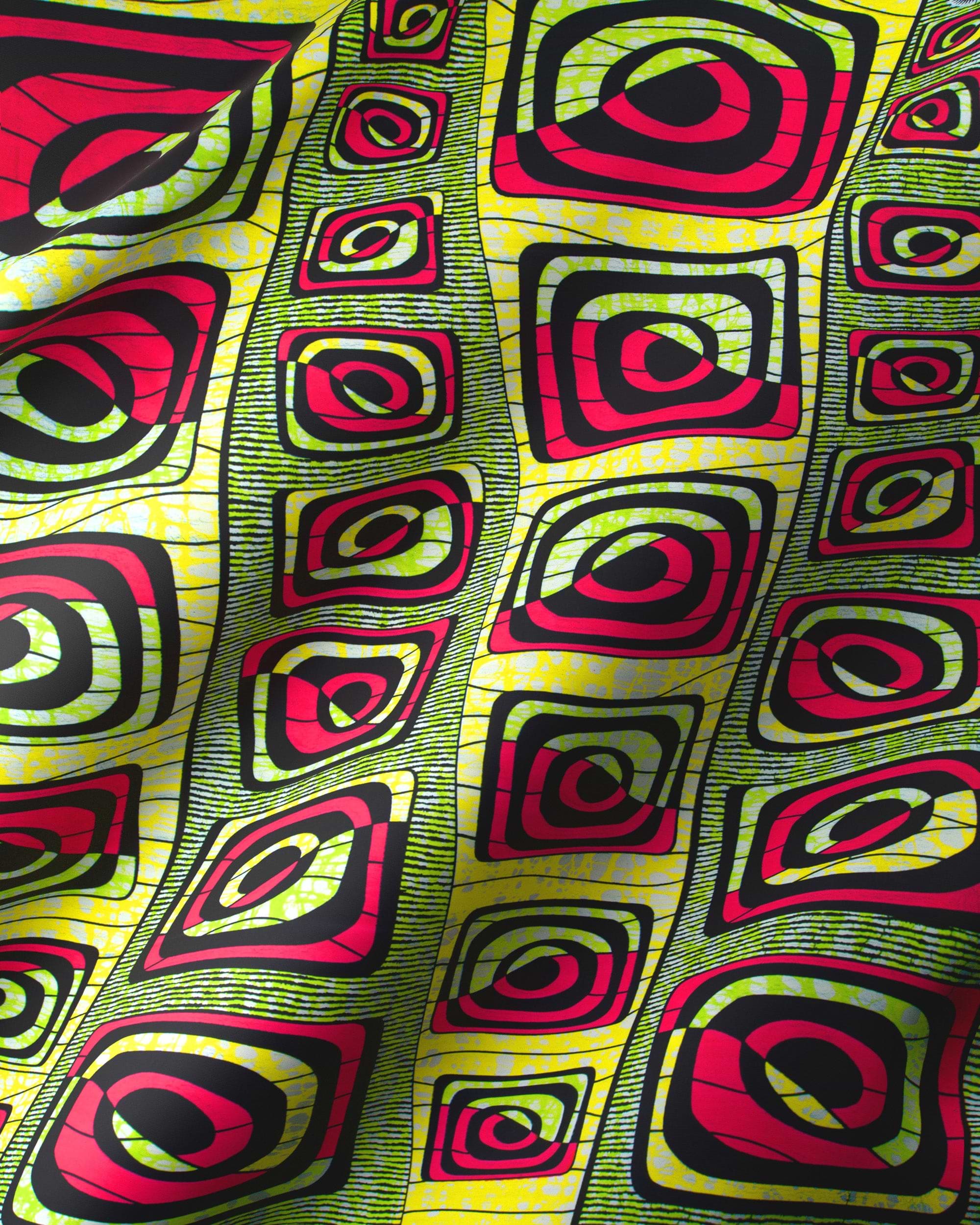 Vibrant yellow red black geometric-patterned super-wax vls4163.002