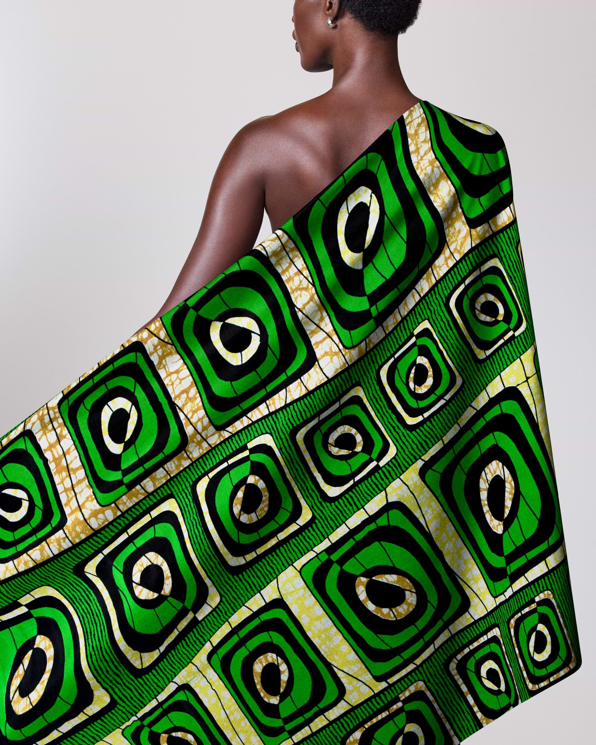 Vibrant green black geometric-patterned fabric super-wax vls4163.004