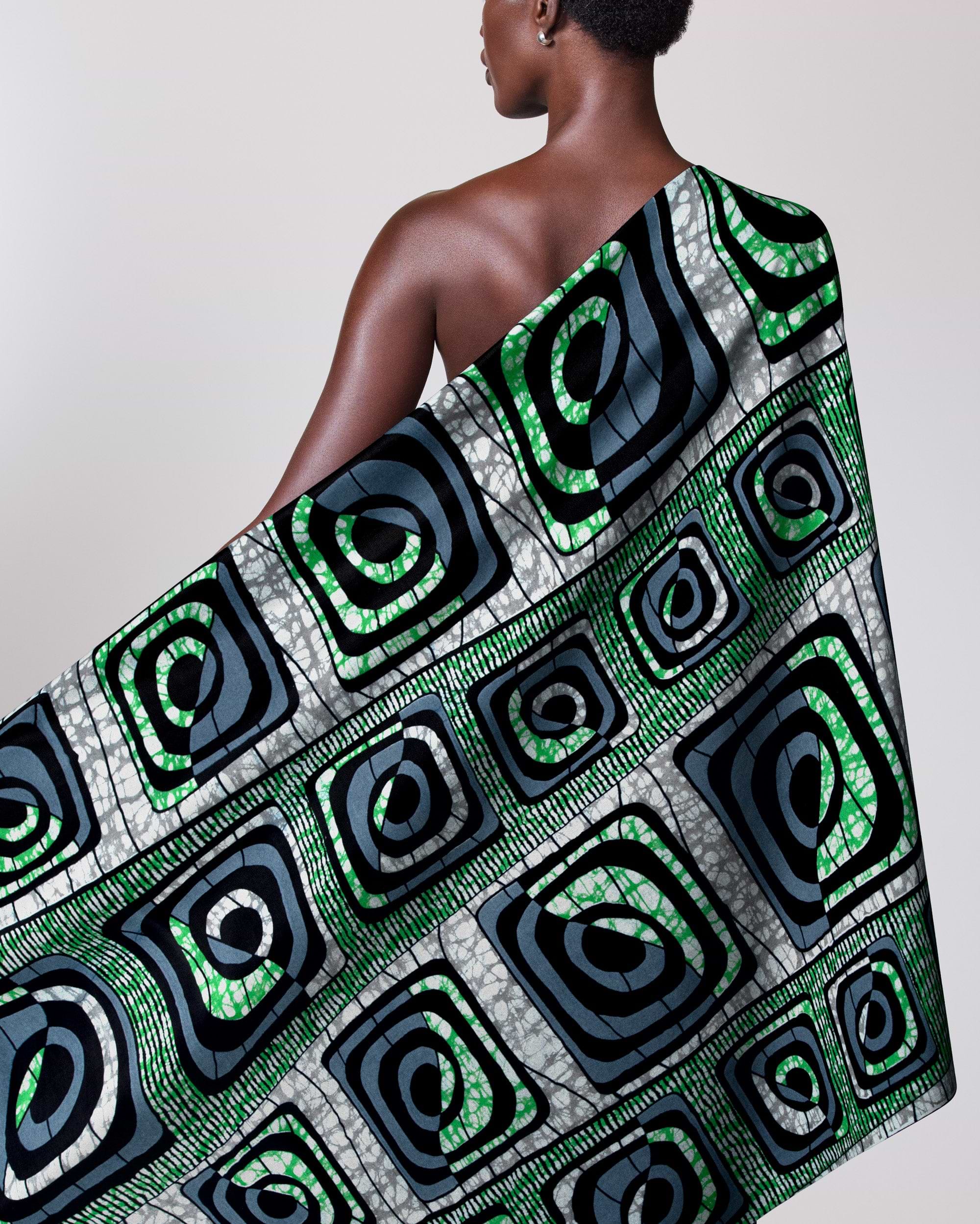 Vibrant green black white patterned super-wax vls4163.008