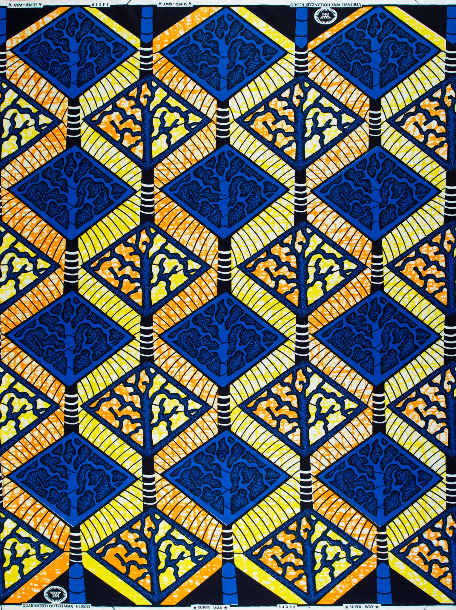 Vibrant blue yellow geometric patterned super-wax vls4398.004