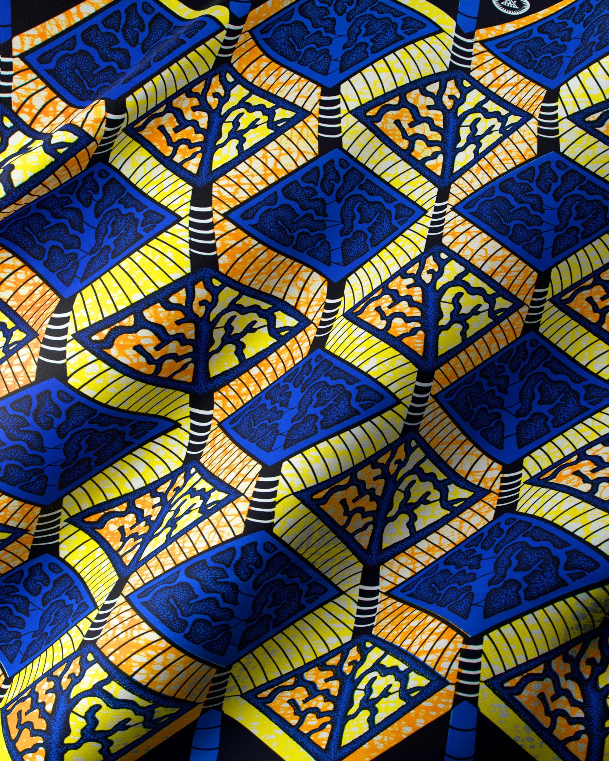Vibrant blue yellow geometric-patterned fabric super-wax vls4398.004