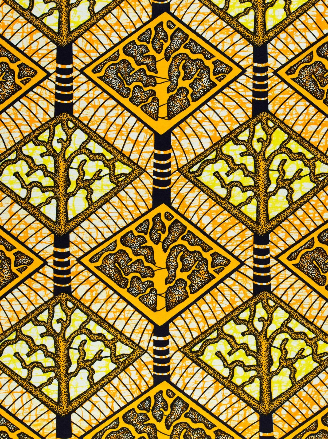 Vibrant yellow black patterned fabric super-wax vls4398.010