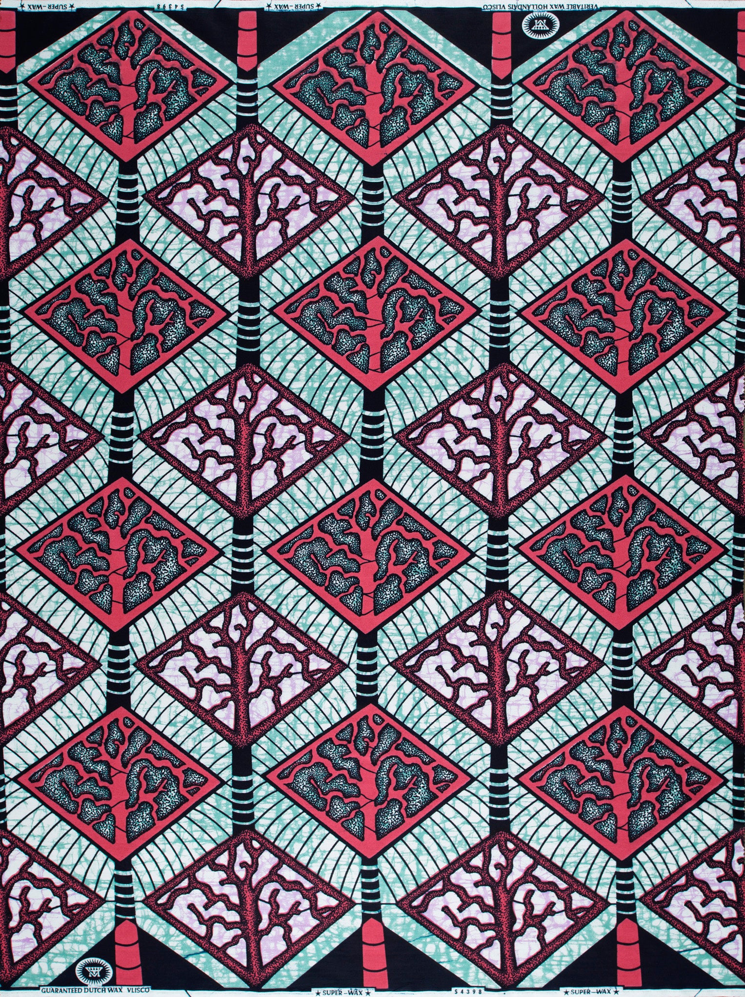 Vibrant red teal diamond-patterned african super-wax vls4398.013