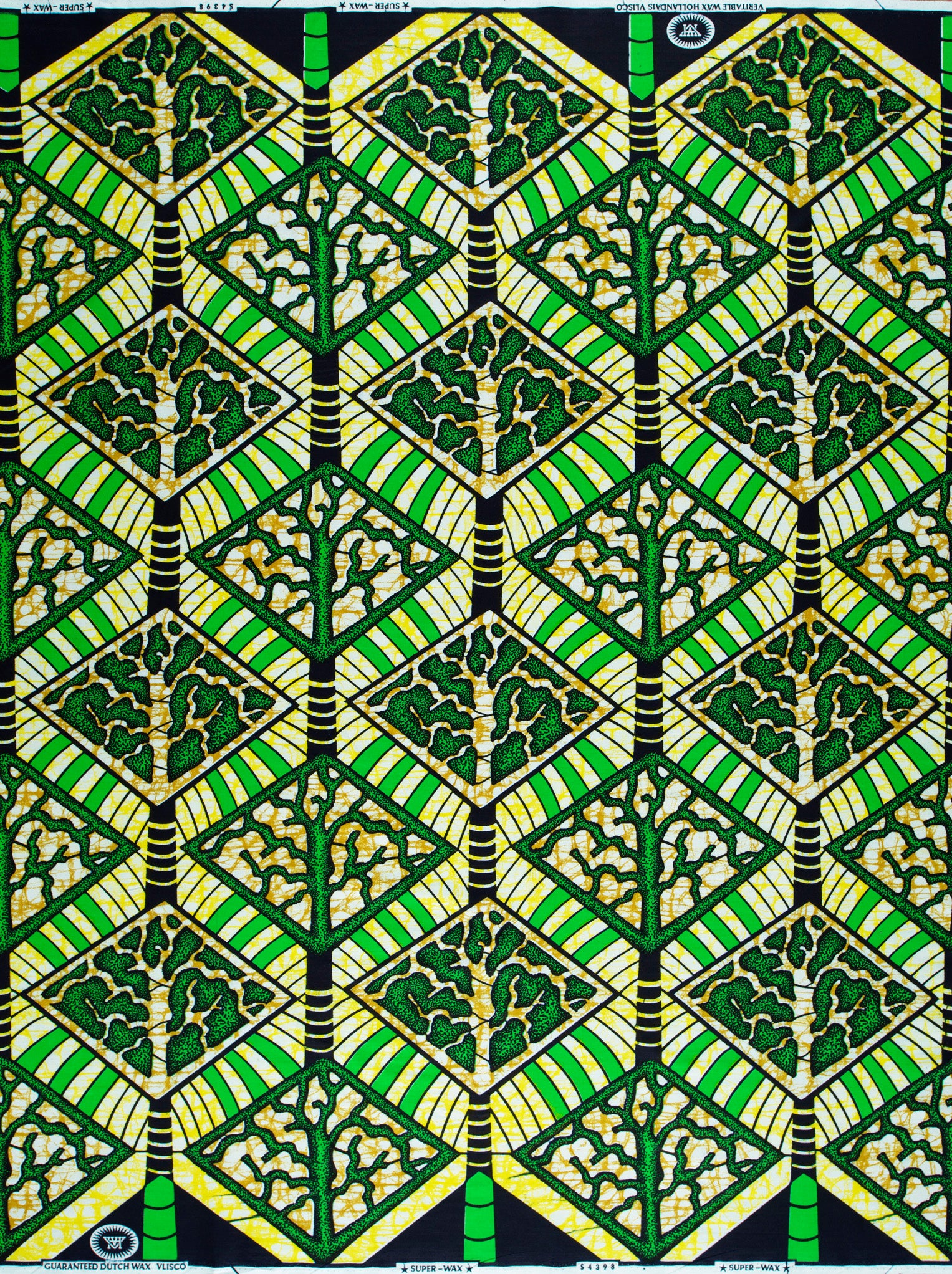 Vibrant green yellow geometric tree-patterned super-wax vls4398.015