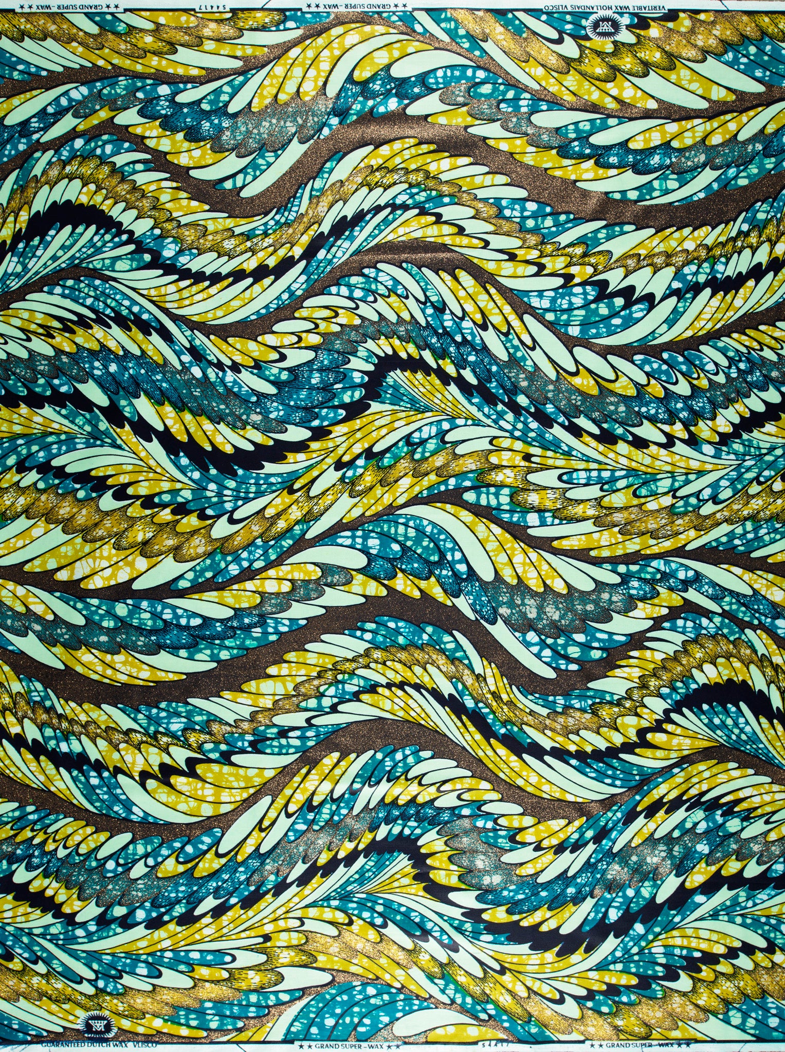 Vibrant blue yellow wave-patterned fabric grand super-wax vls4417.002