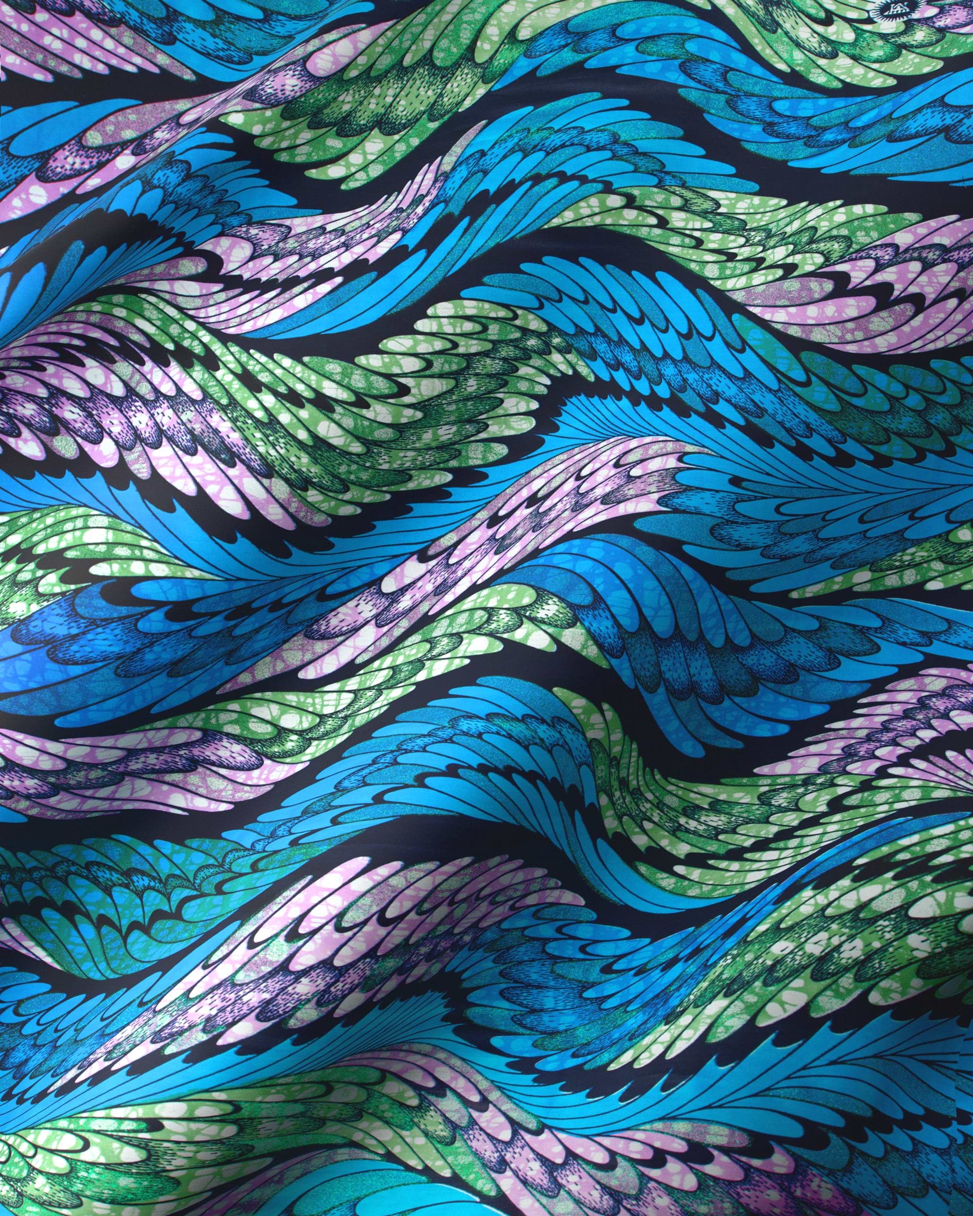 Vibrant wavy-patterned fabric stylized wings grand super-wax vls4417.007