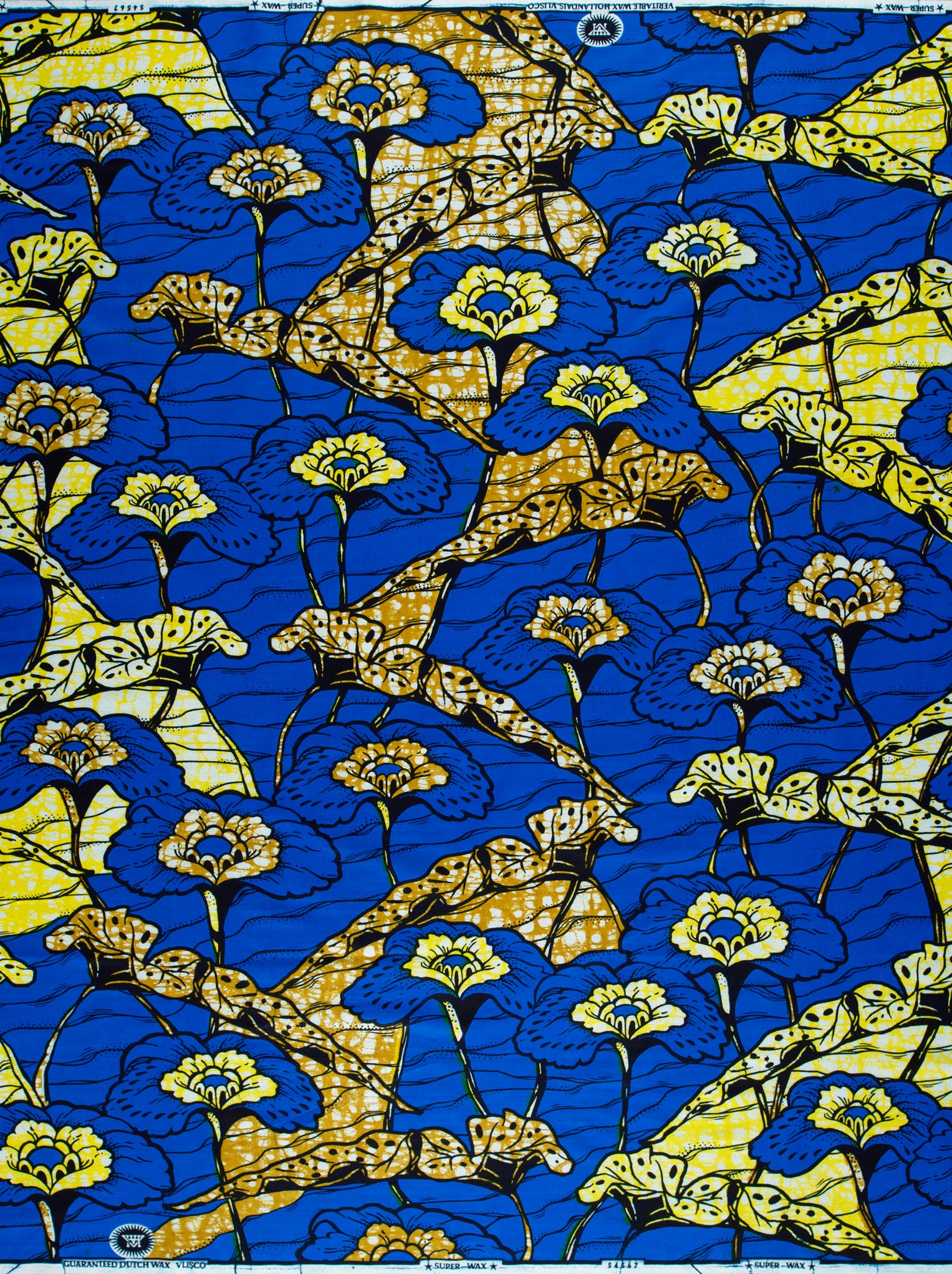 Blue yellow floral patterned fabric super-wax vls4567.006