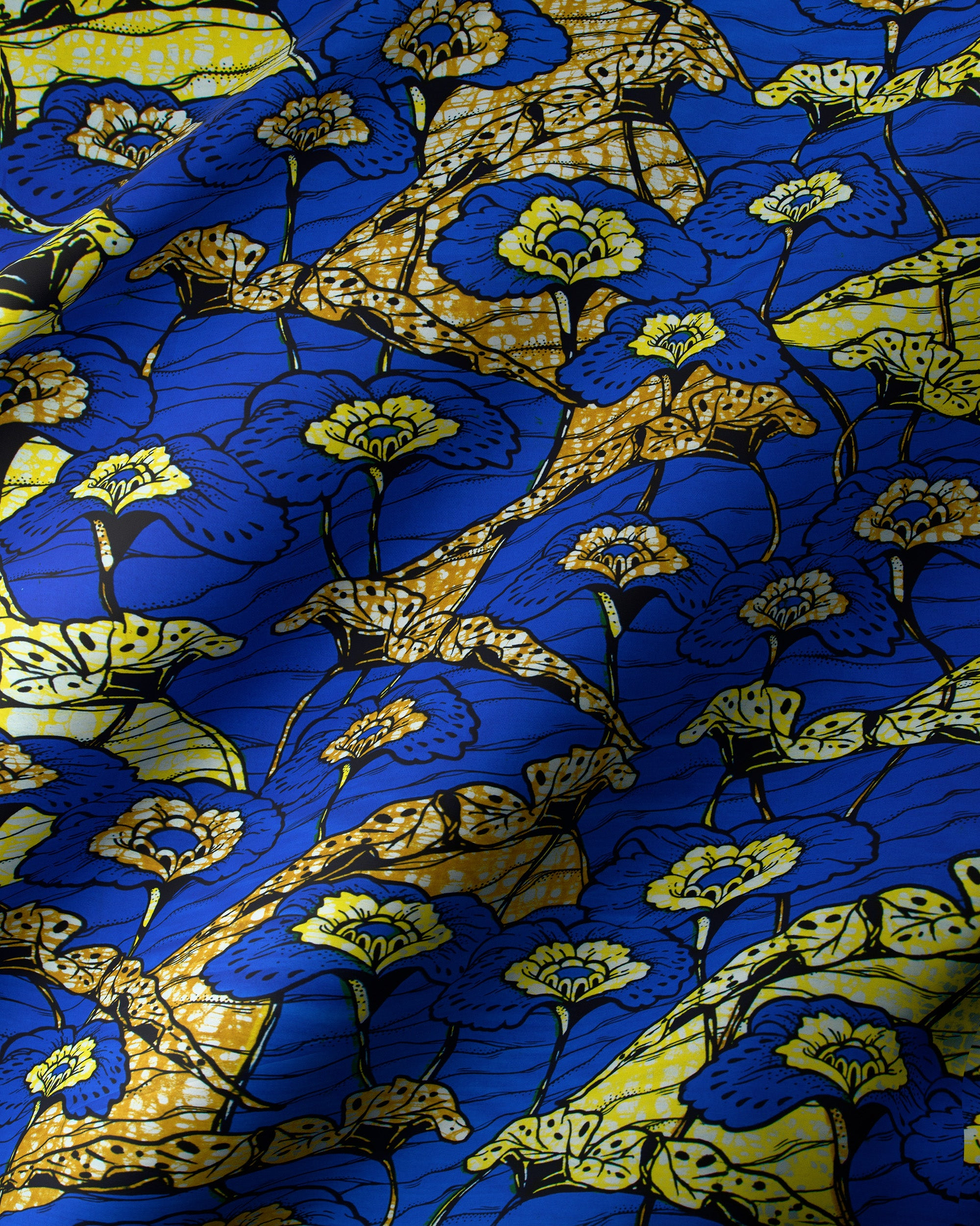 Blue yellow floral patterned fabric super-wax vls4567.006