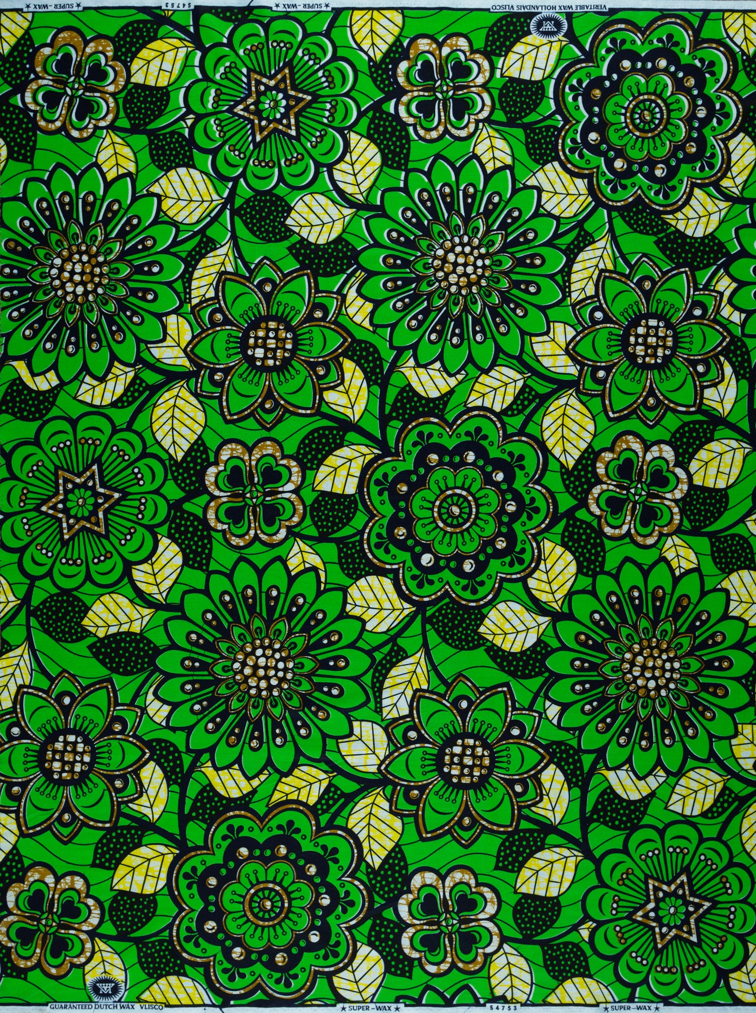 Vibrant green african print fabric super-wax vls4753.011