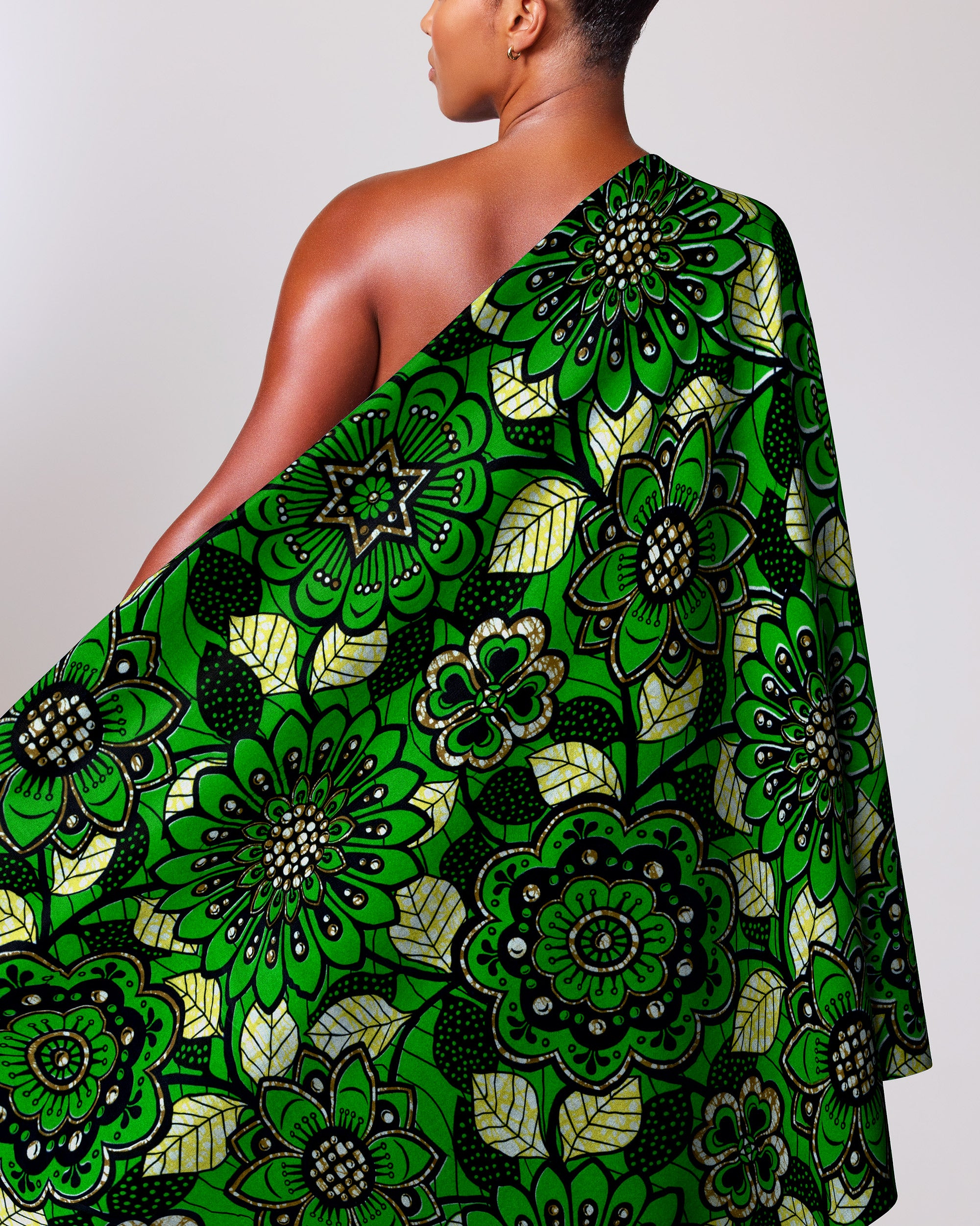Vibrant green one-shoulder wrap dress super-wax vls4753.011