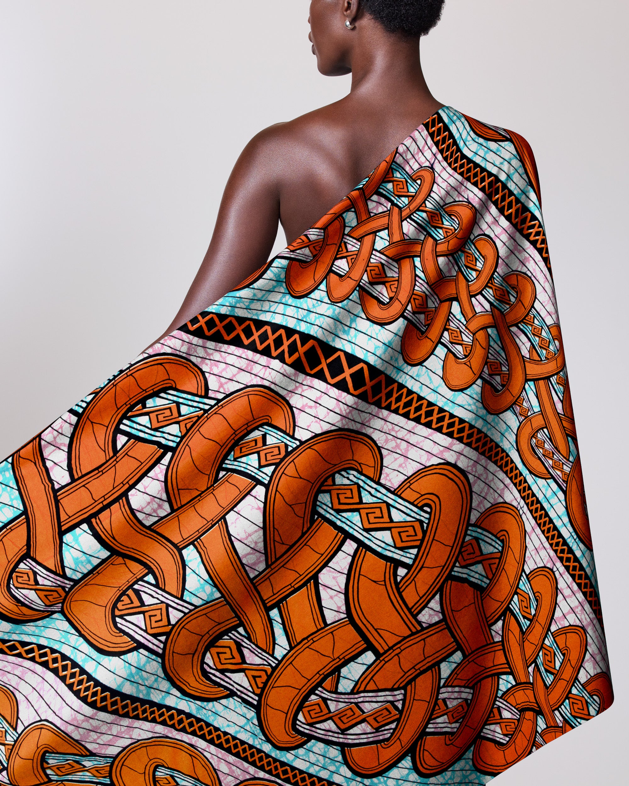 Vibrant orange teal patterned fabric super-wax vls4959.004