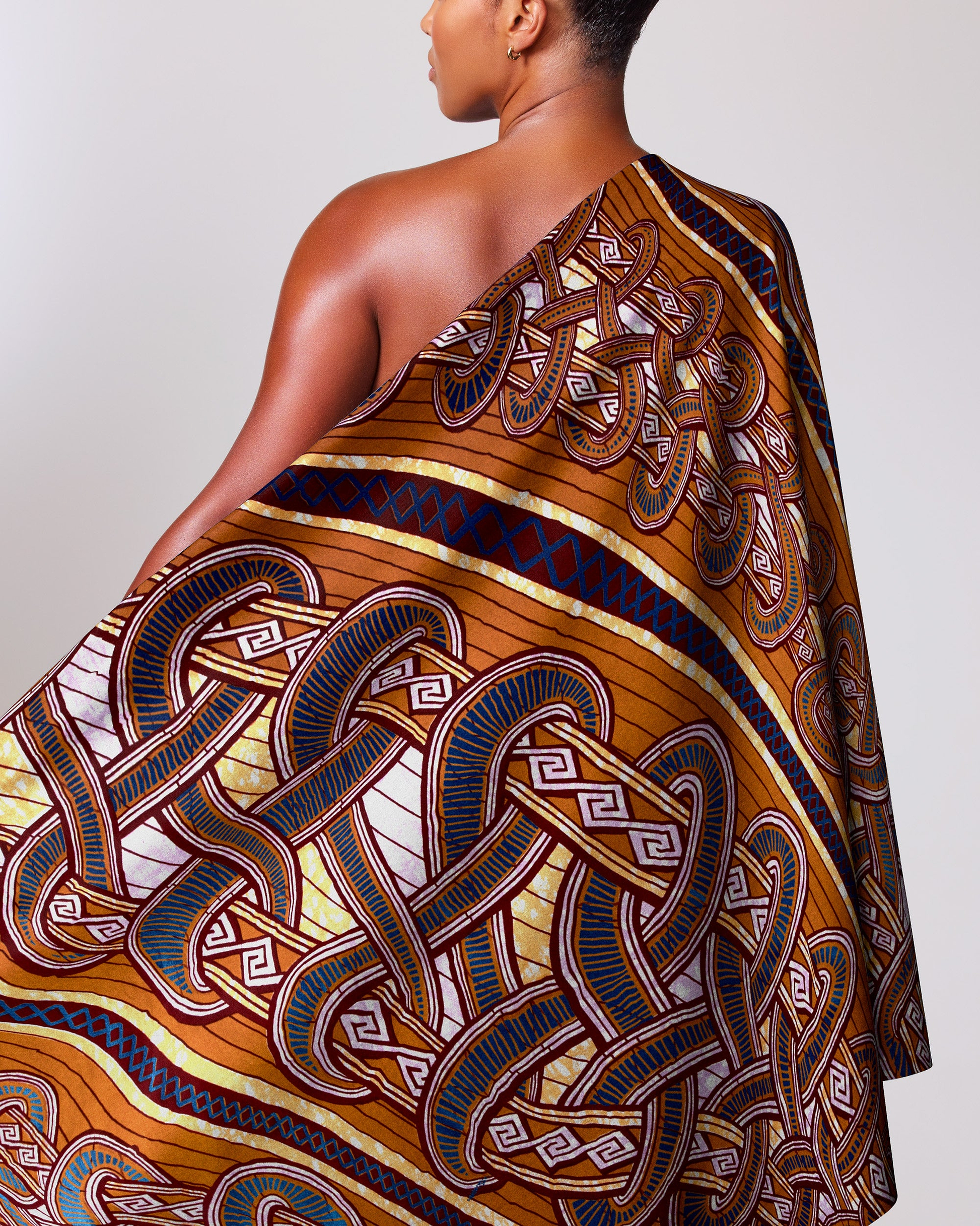 One-shoulder dress rich brown navy super-wax vls4959.005