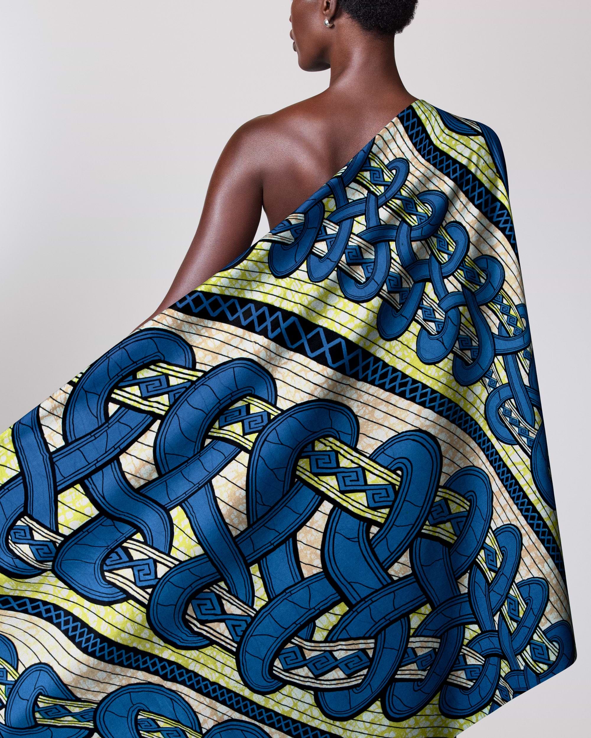 Vibrant blue cream patterned fabric super-wax vls4959.008