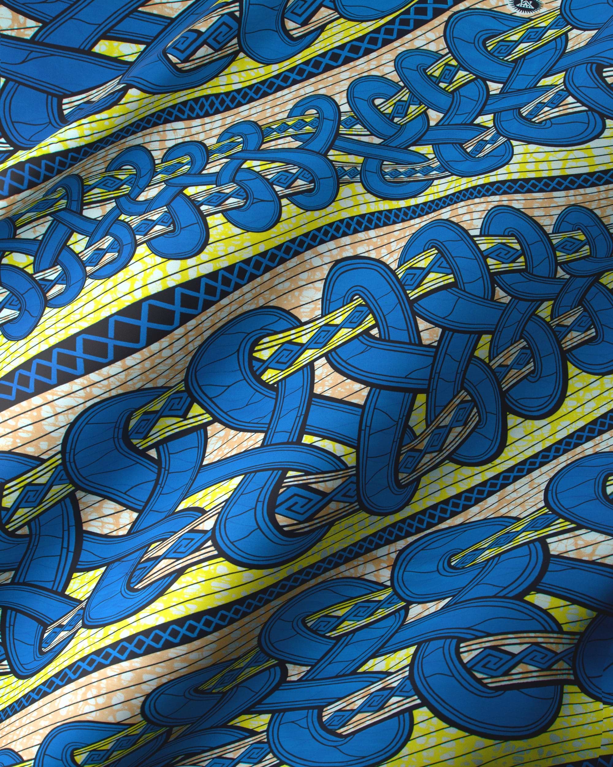 Vibrant blue yellow patterned fabric super-wax vls4959.008