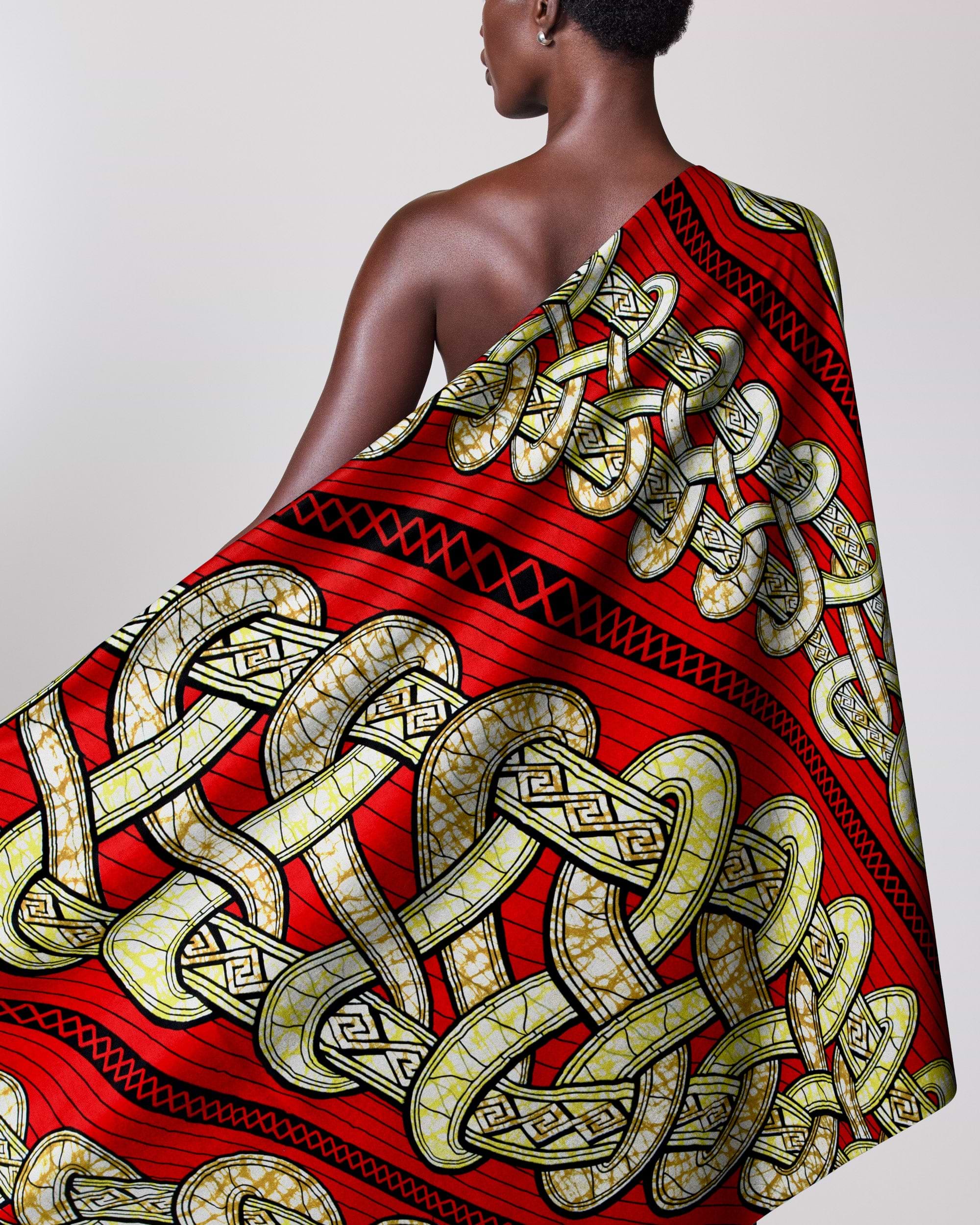 Vibrant red fabric draped model’s super-wax vls4959.010