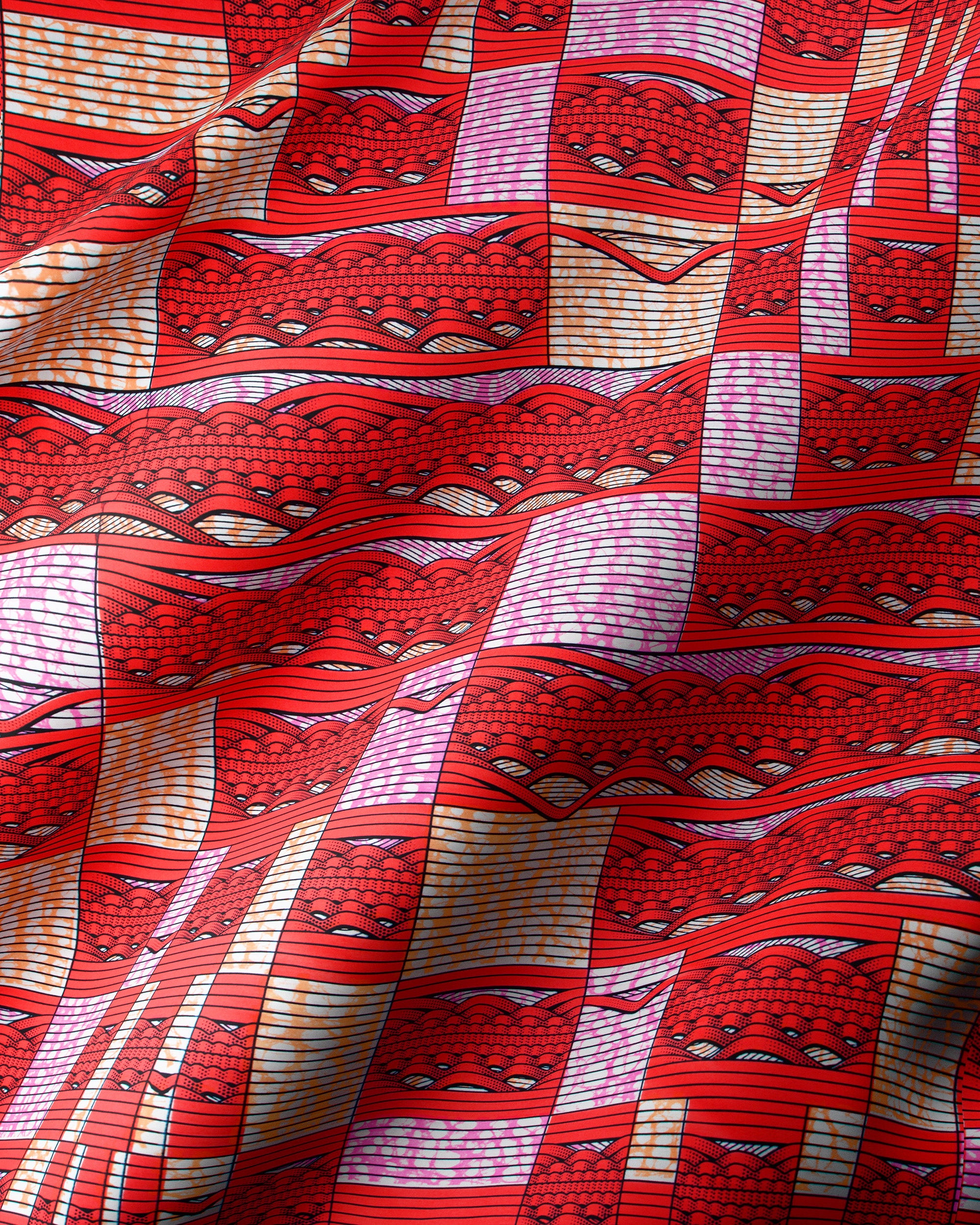 Vibrant red white beige patterned super-wax vls6220.008