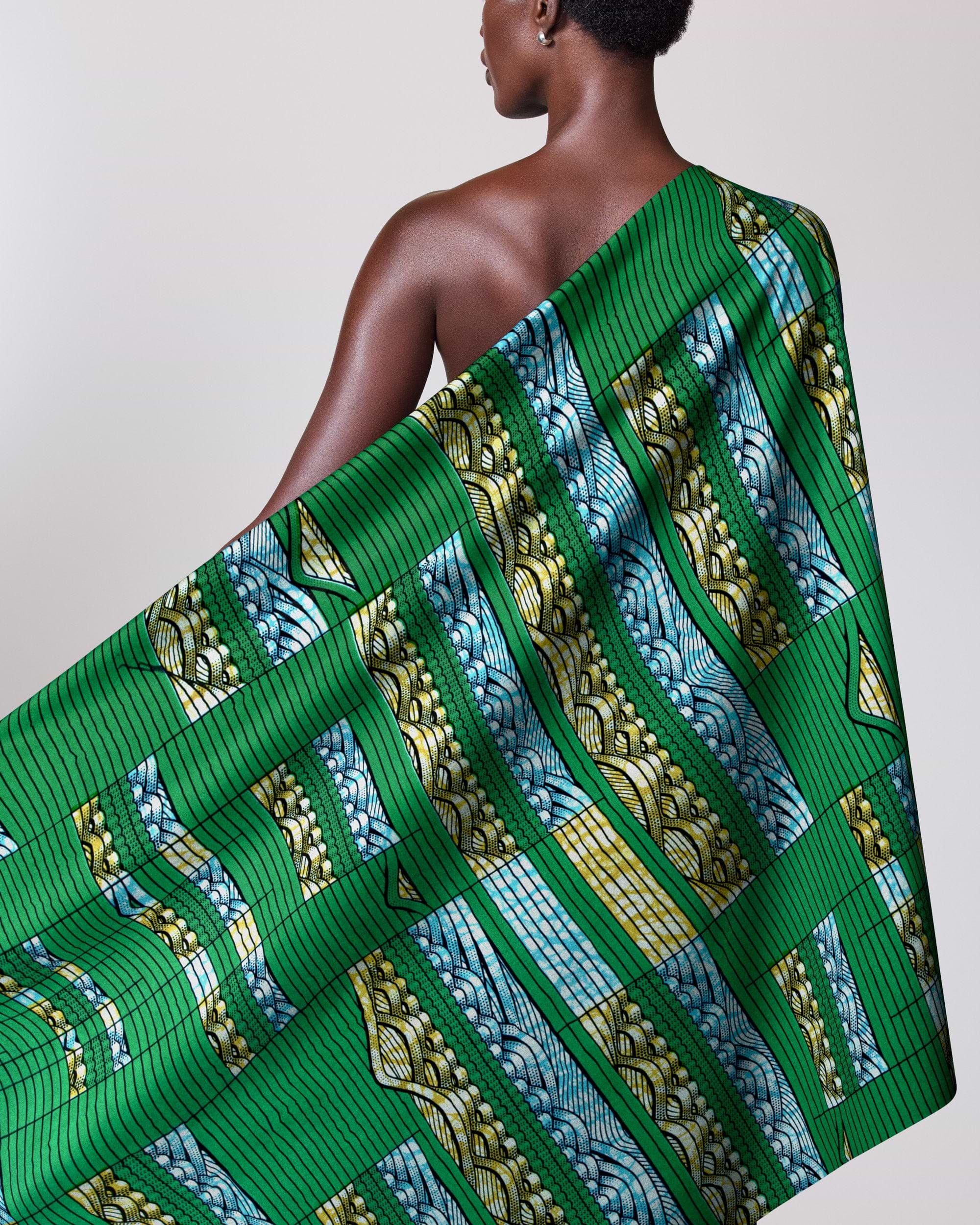 Vibrant green blue gold patterned super-wax vls6220.010