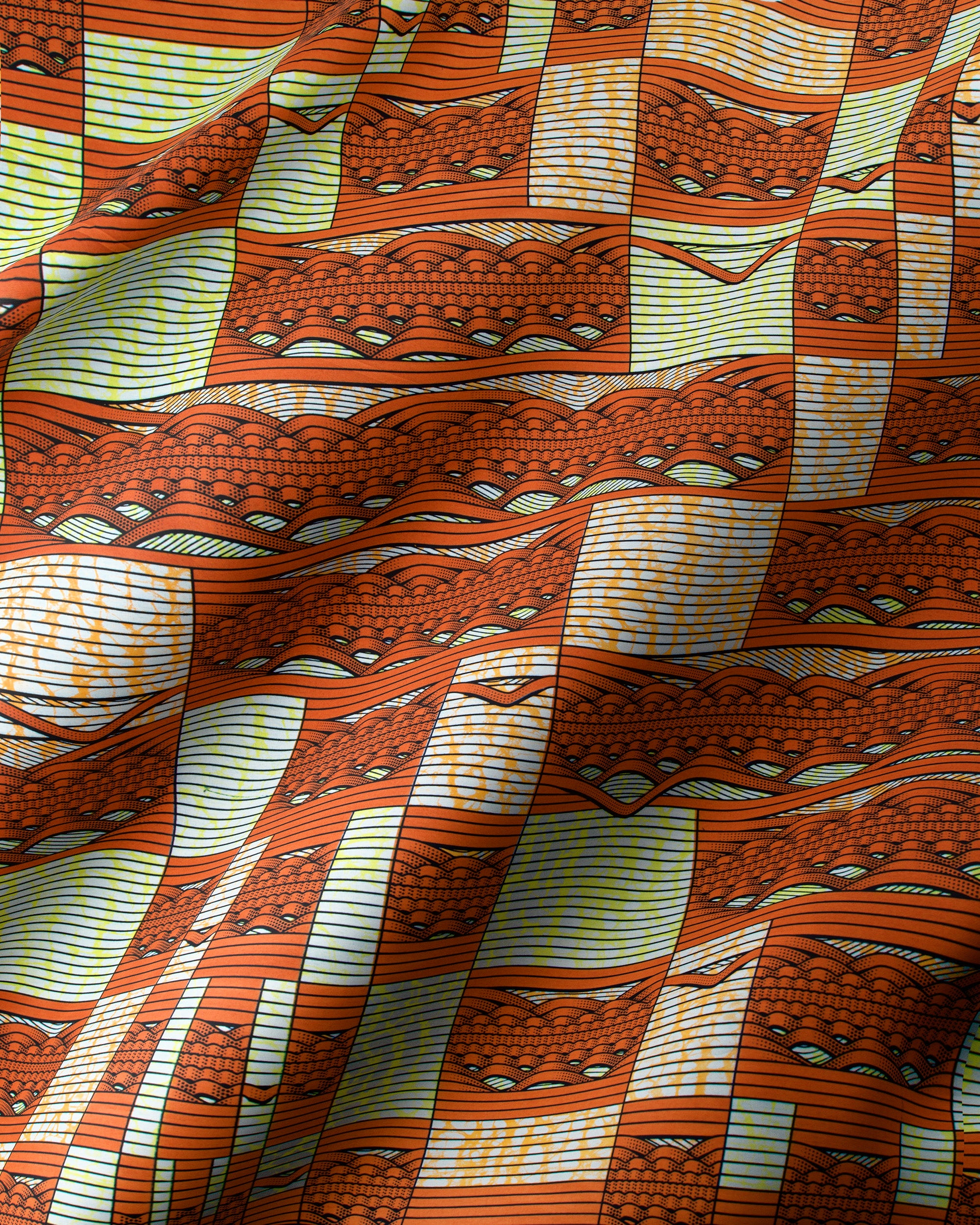 Vibrant orange white patterned fabric super-wax vls6220.011