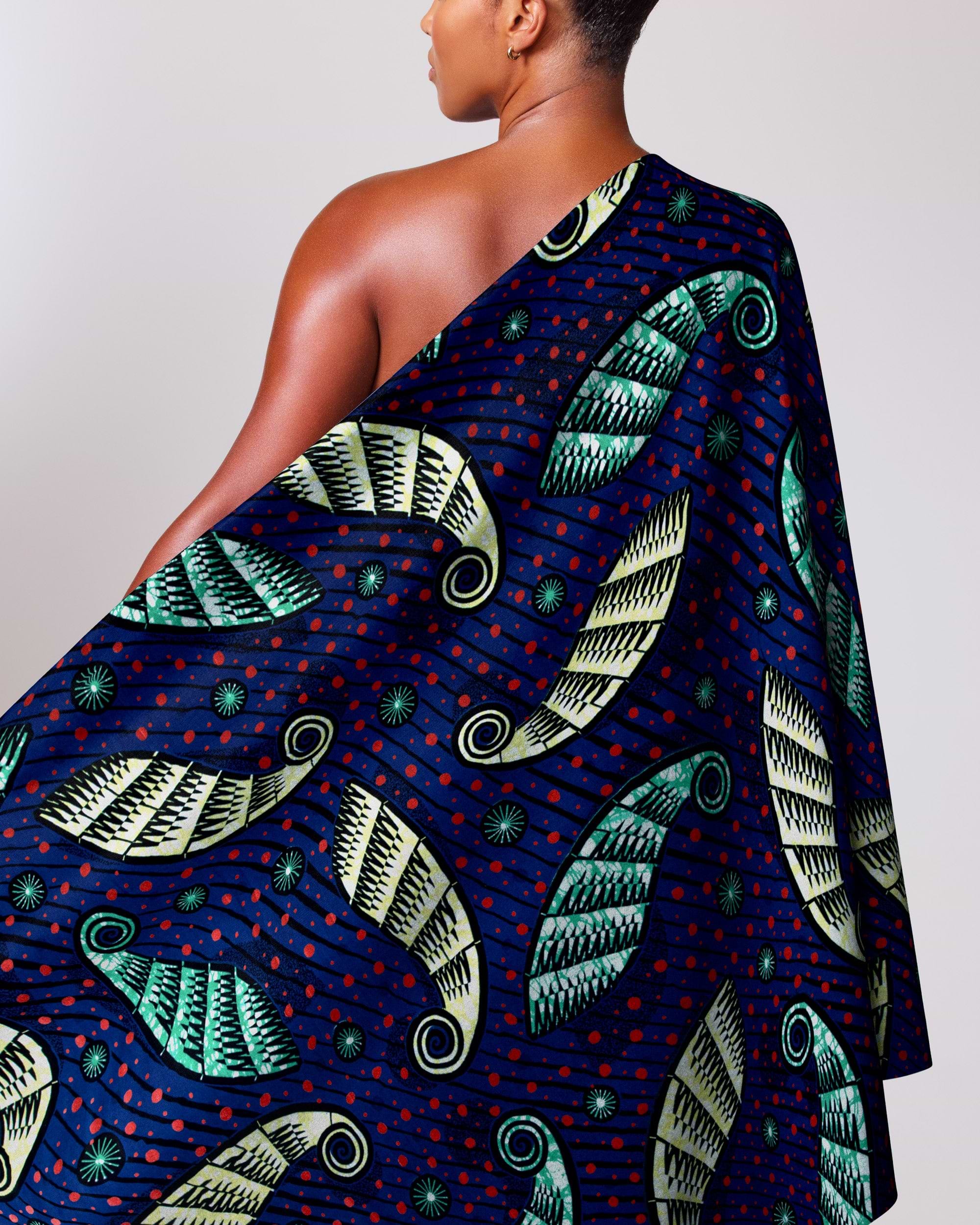 Vibrant navy blue one-shoulder wrap super-wax vls6247.019