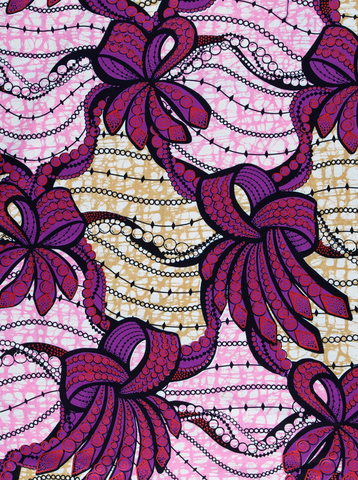 Vibrant purple floral bow-patterned fabric super-wax vls6394.025