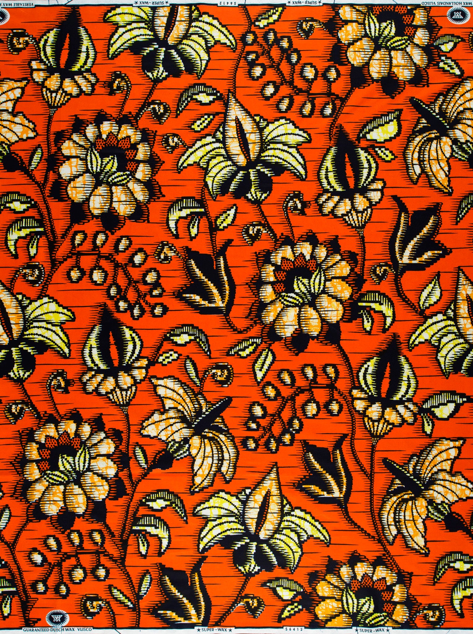 Vibrant orange fabric intricate floral super-wax vls6412.003