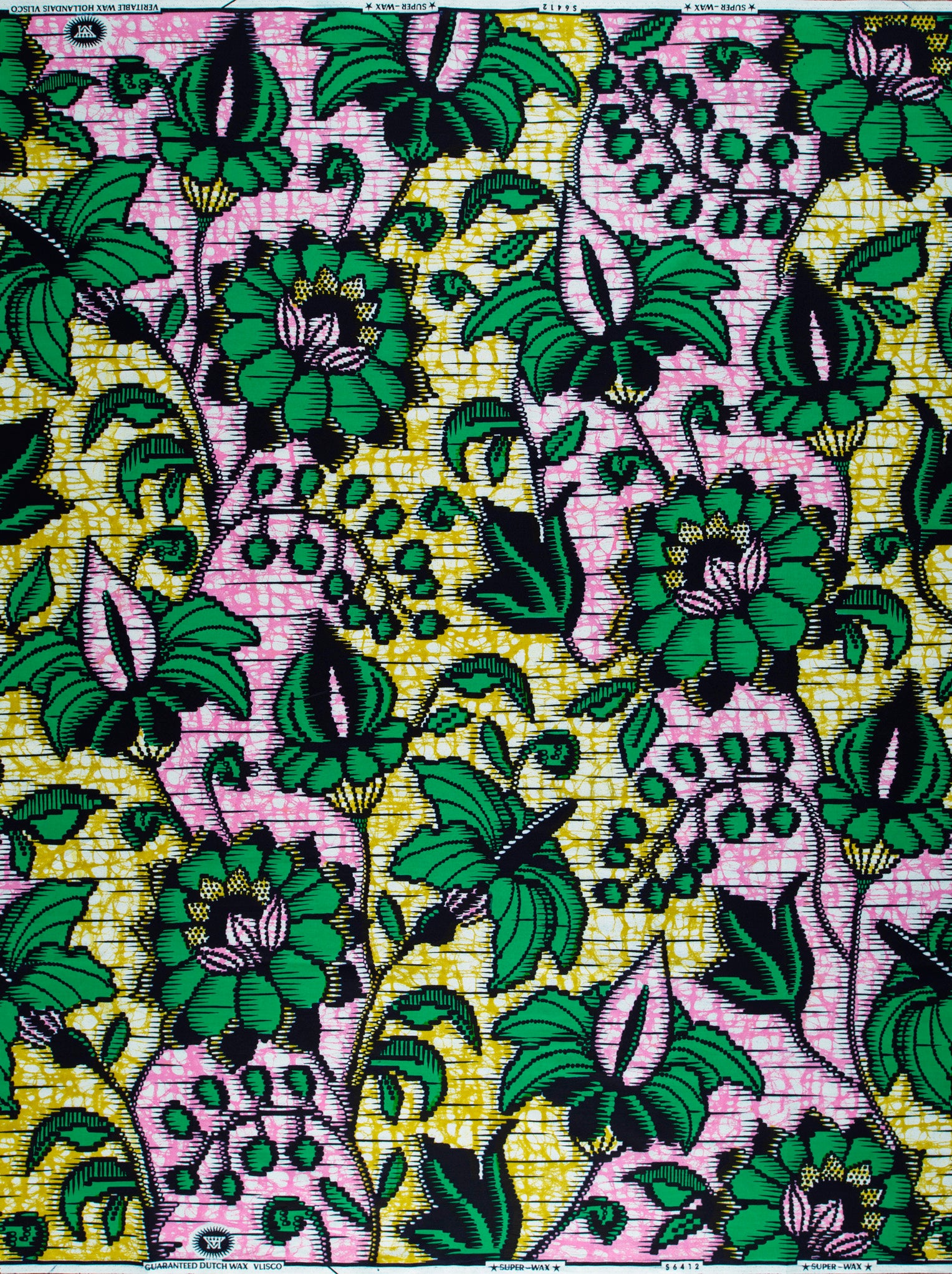 Vibrant pink green yellow floral-patterned super-wax vls6412.006