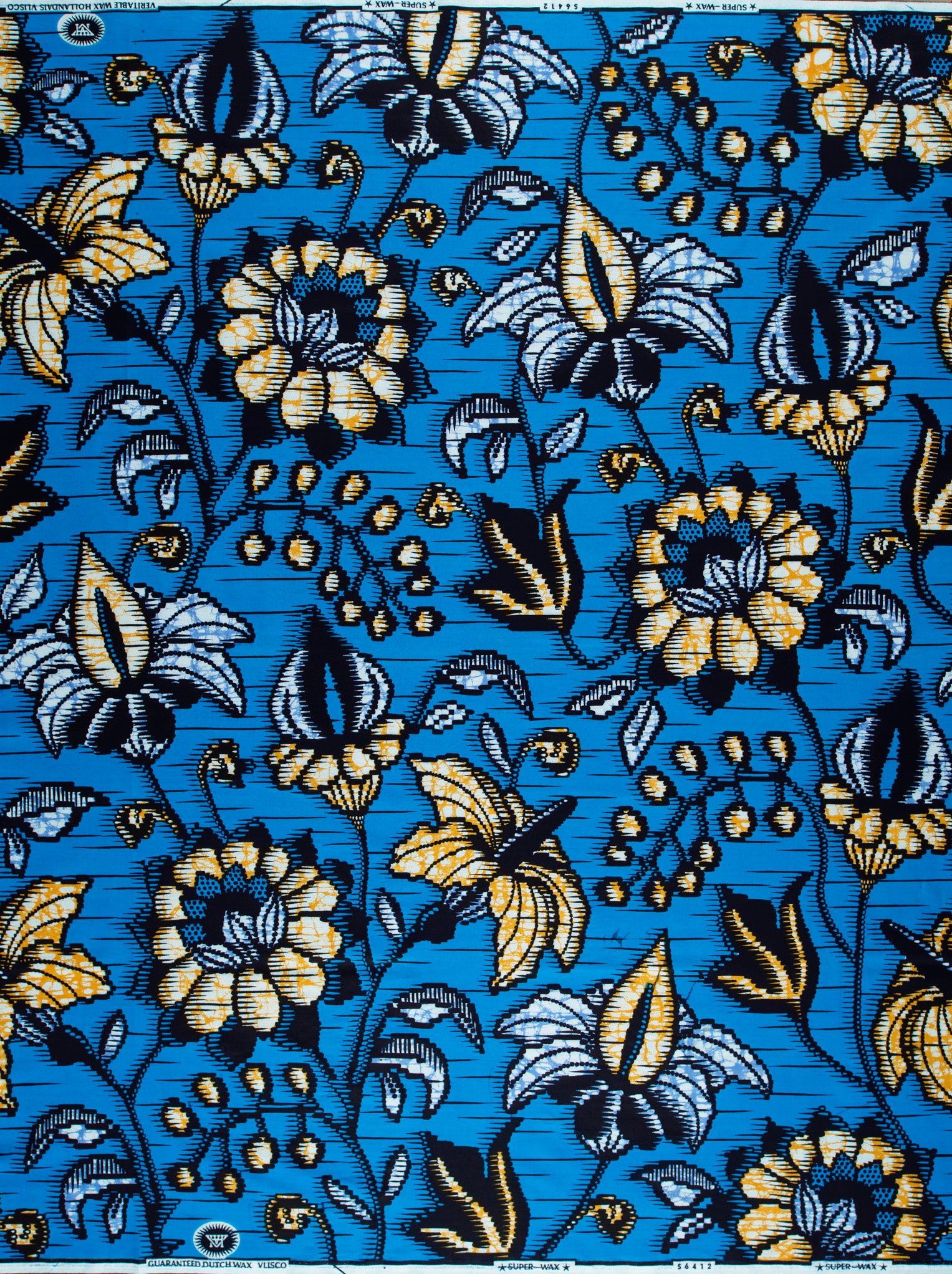 Vibrant blue fabric bold floral super-wax vls6412.009