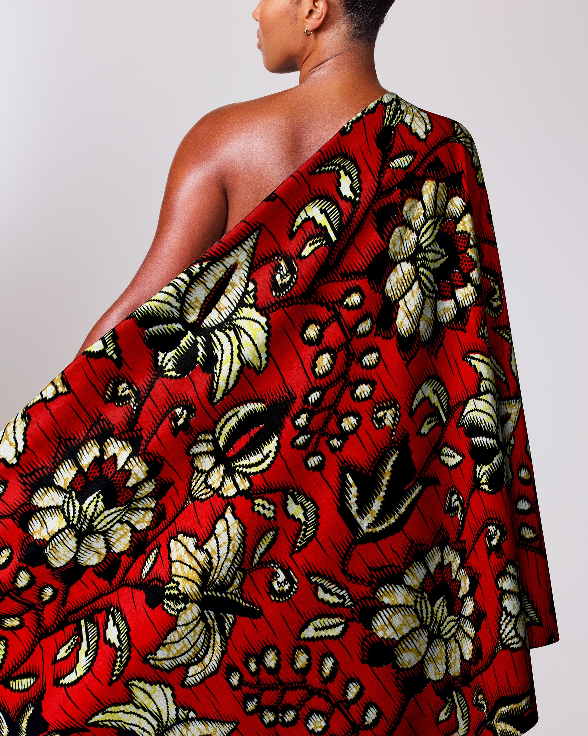 Vibrant red one-shoulder wrap dress super-wax vls6412.012