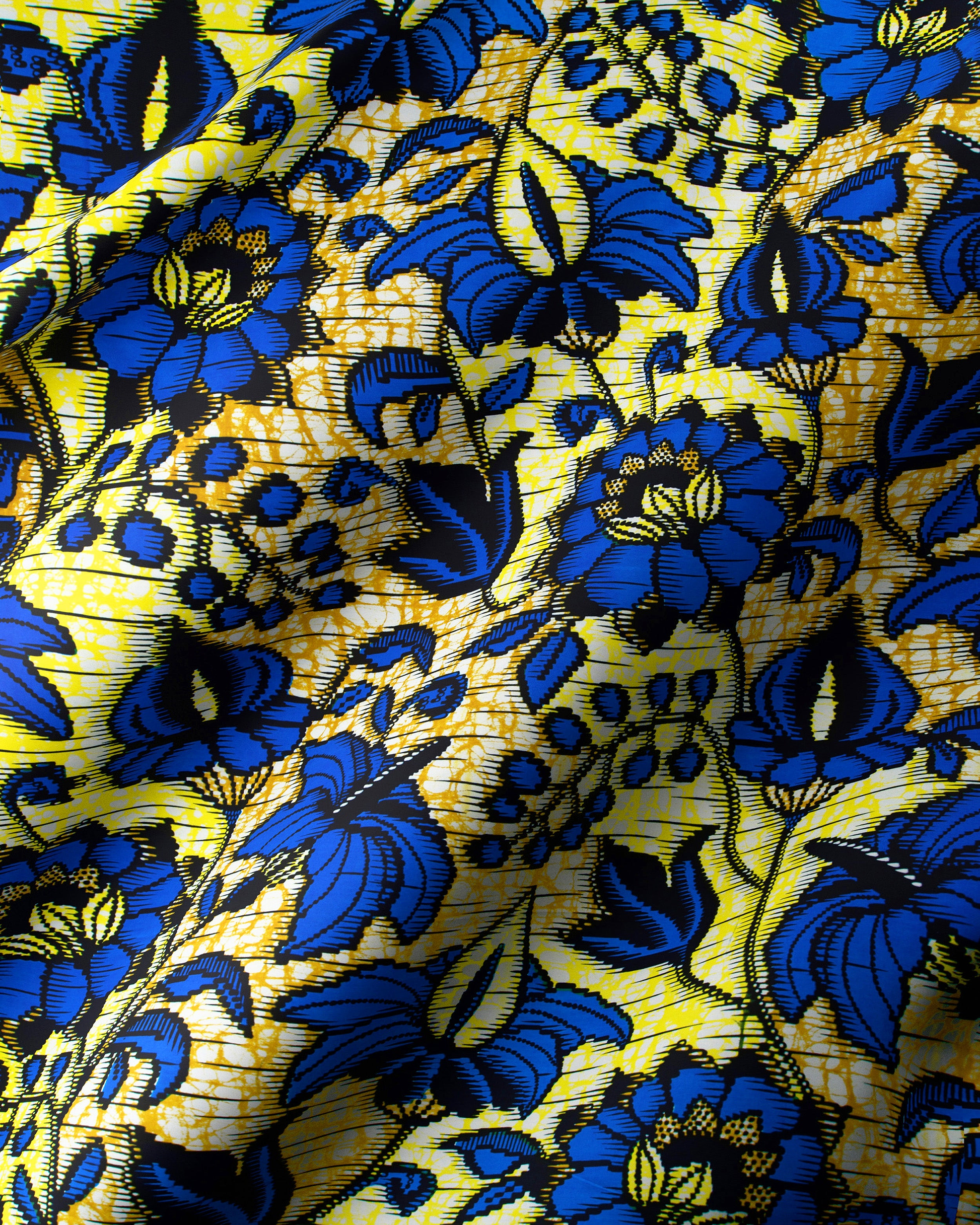 Vibrant blue yellow floral-patterned african super-wax vls6412.015