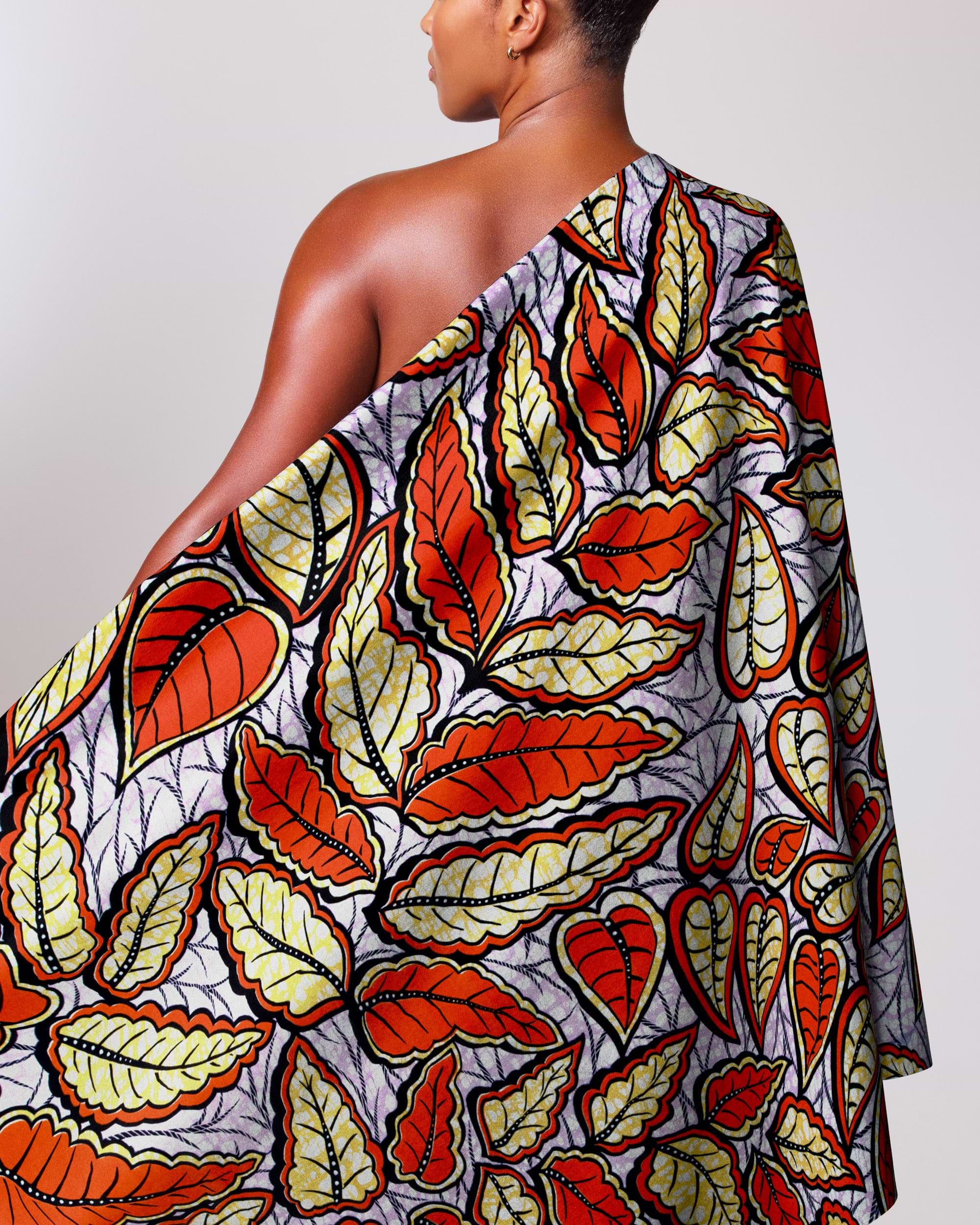 Vibrant one-shoulder dress bold leaf super-wax vls6477.008