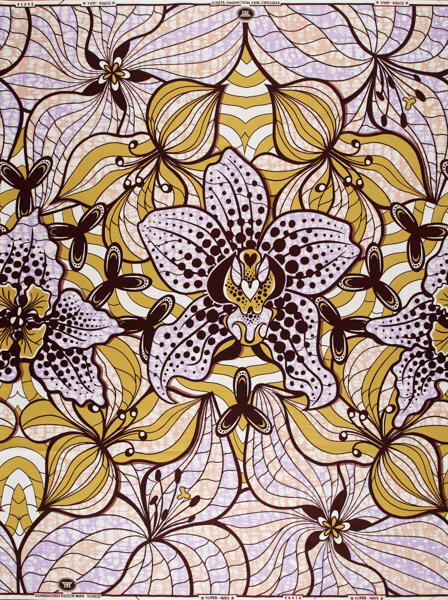 Vibrant patterned fabric stylized orchids super-wax vls6516.003
