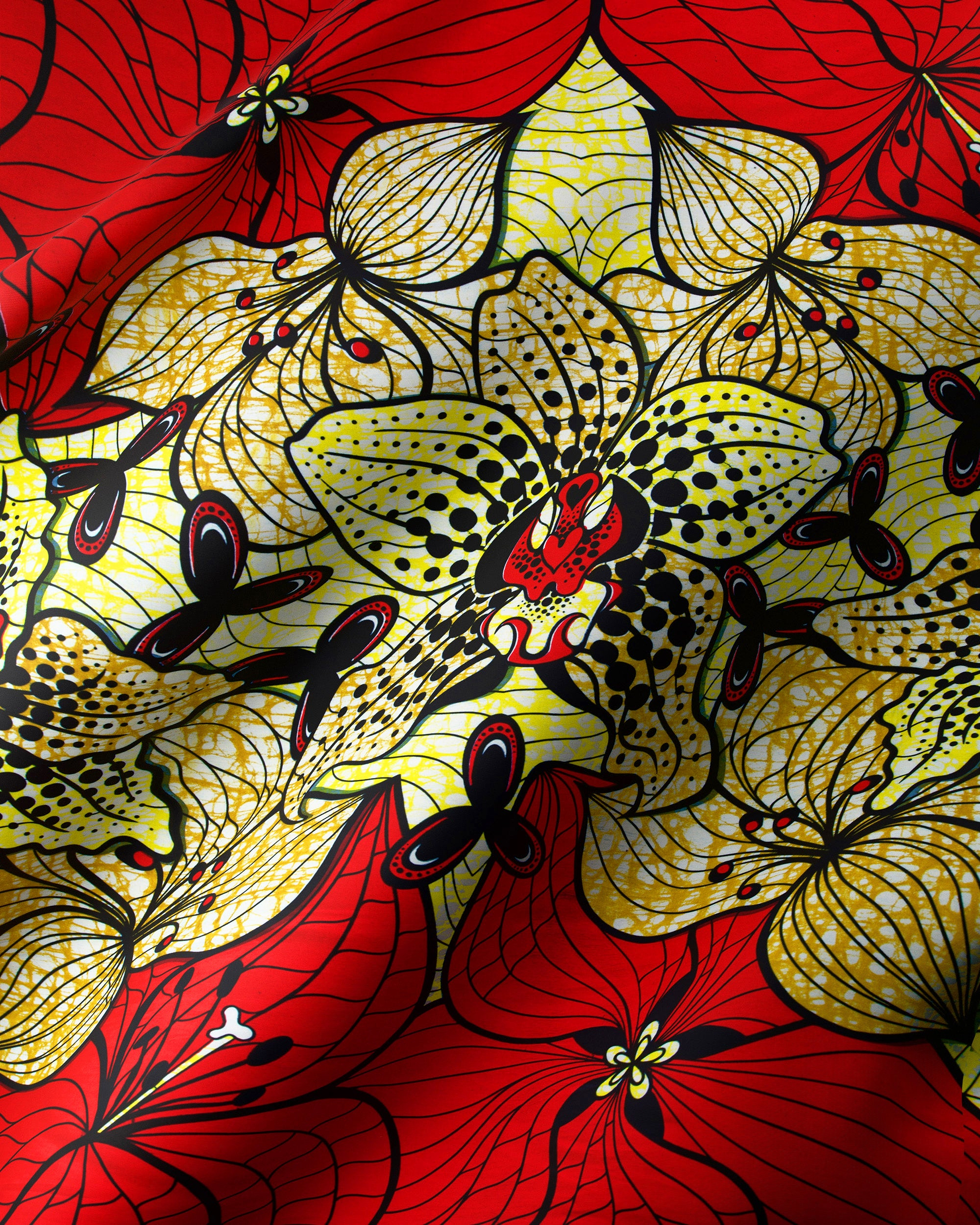Vibrant red yellow floral fabric super-wax vls6516.007