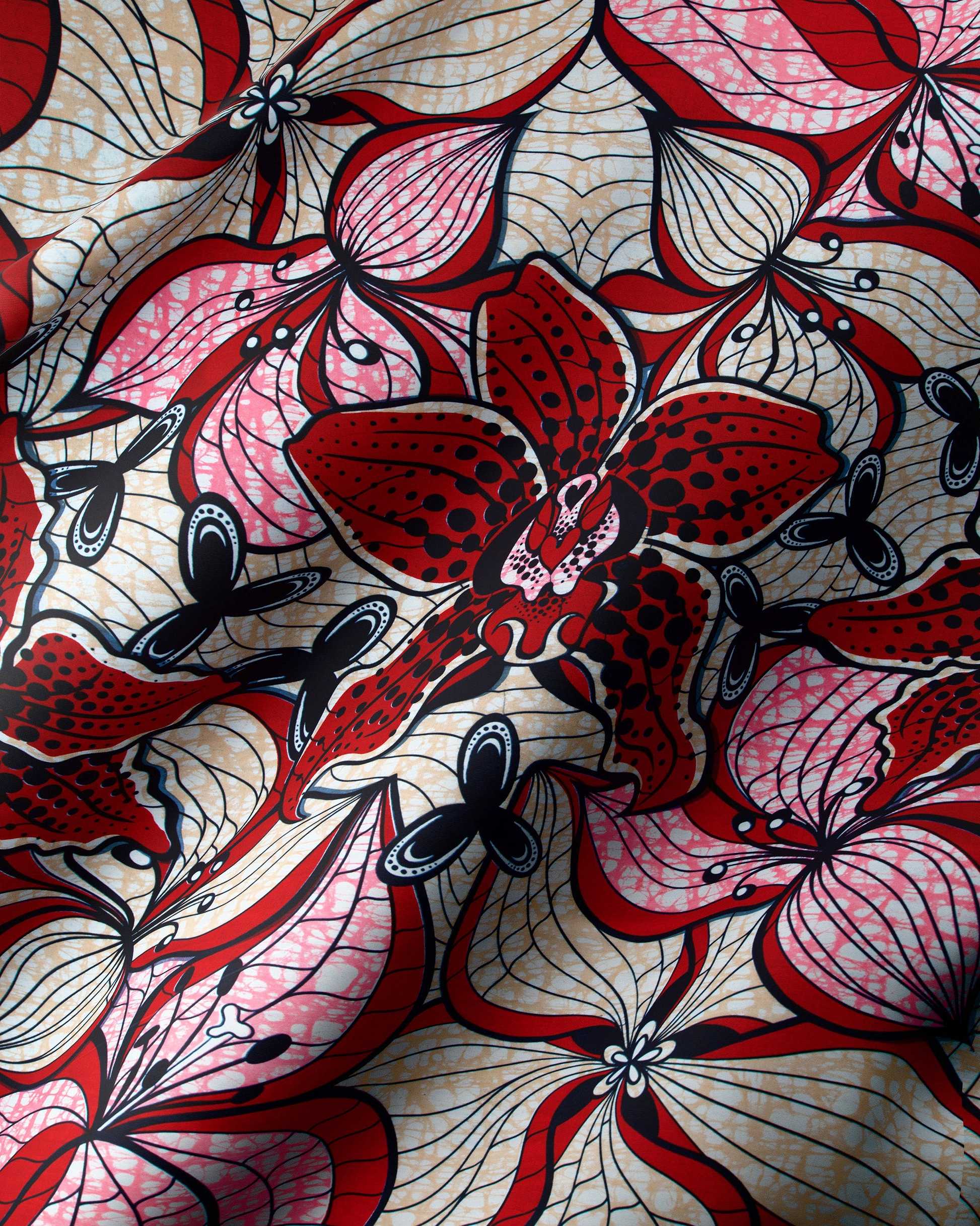 Vibrant red pink floral-patterned fabric super-wax vls6516.010