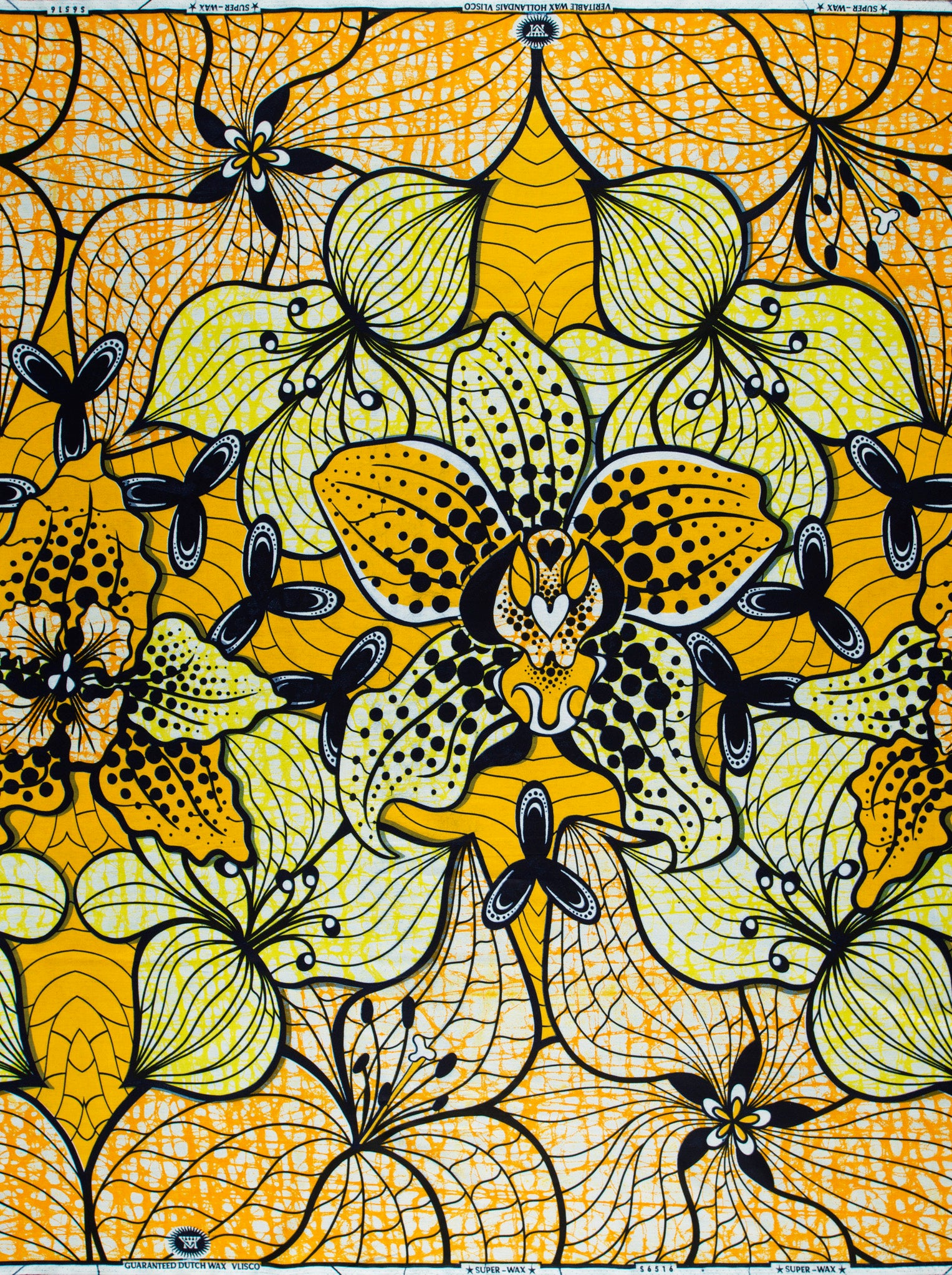 Vibrant yellow black patterned african super-wax vls6516.011