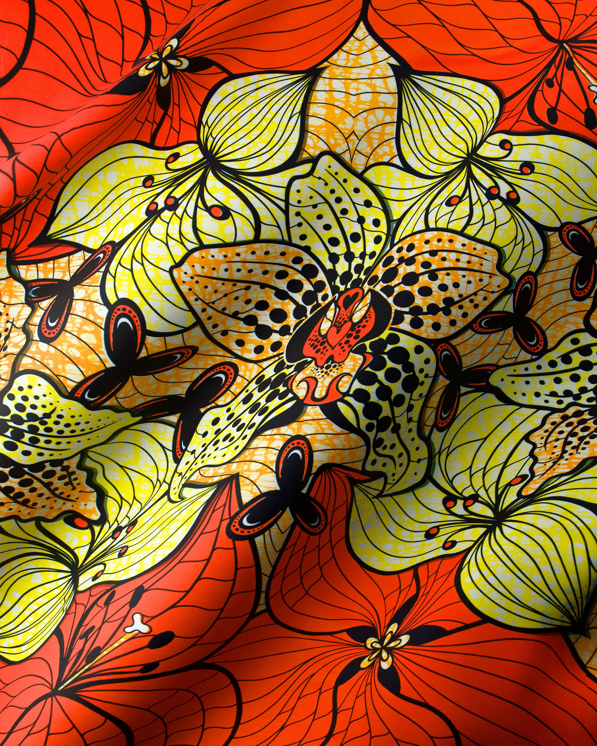 Vibrant red yellow floral fabric super-wax vls6516.013