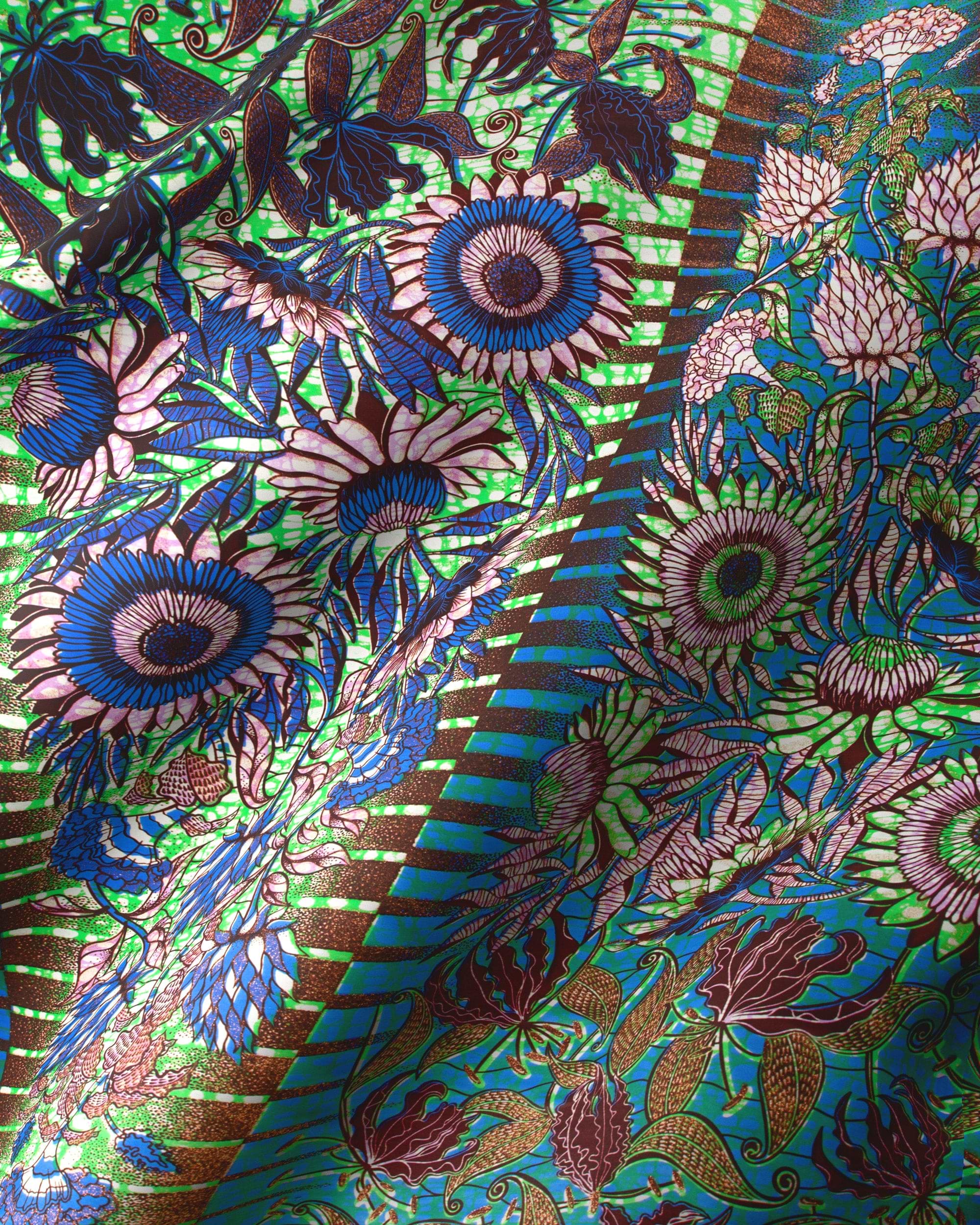 Vibrant green blue floral-patterned fabric grand super-wax vls6579.010