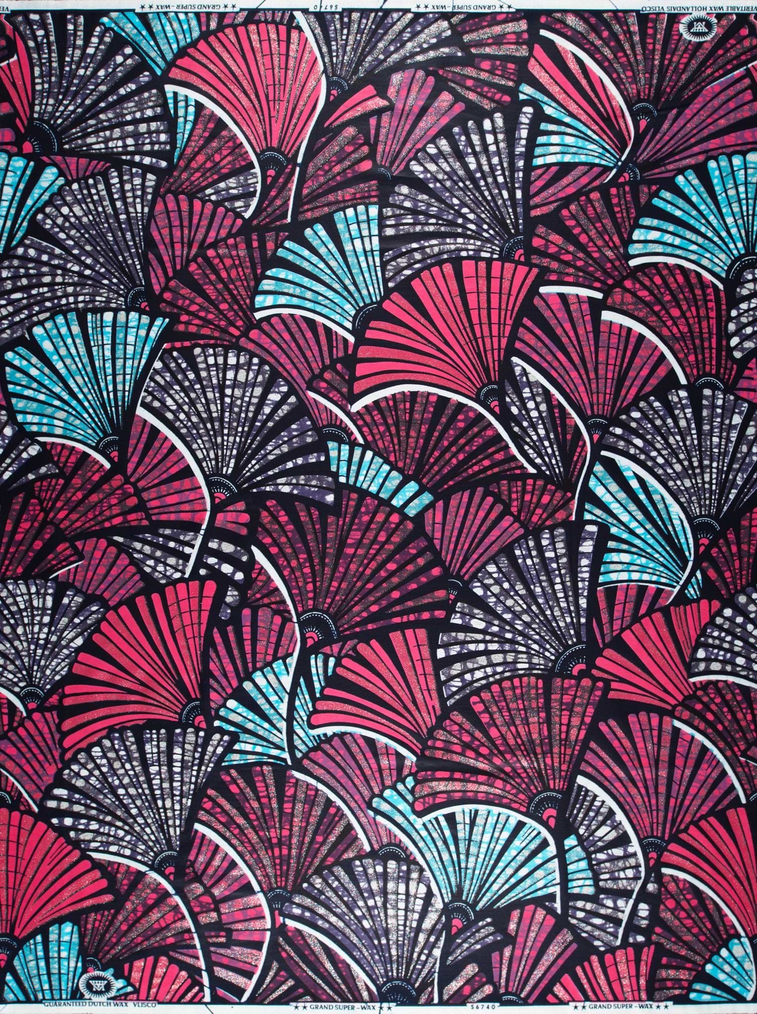 Vibrant red teal black fan-patterned grand super-wax vls6740.006