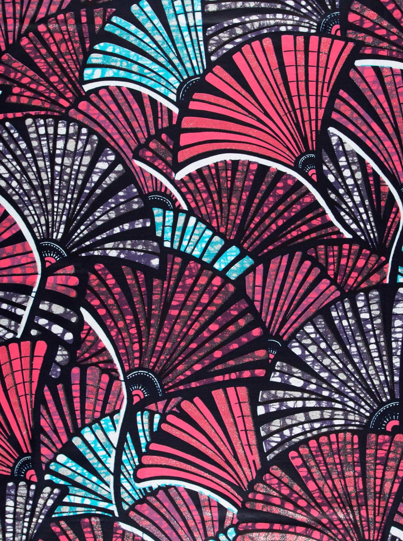 Vibrant pink teal fan-patterned fabric grand super-wax vls6740.006