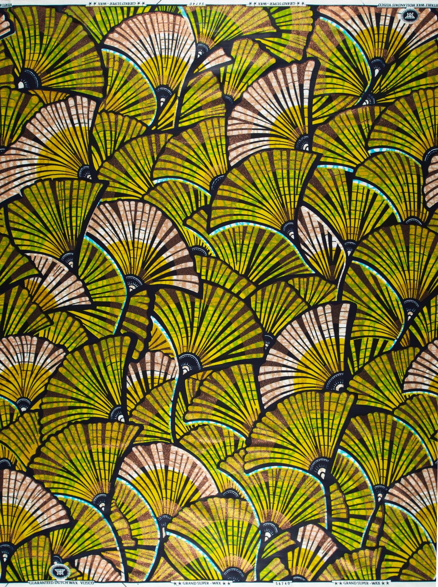 Vibrant green beige fan-patterned african grand super-wax vls6740.008
