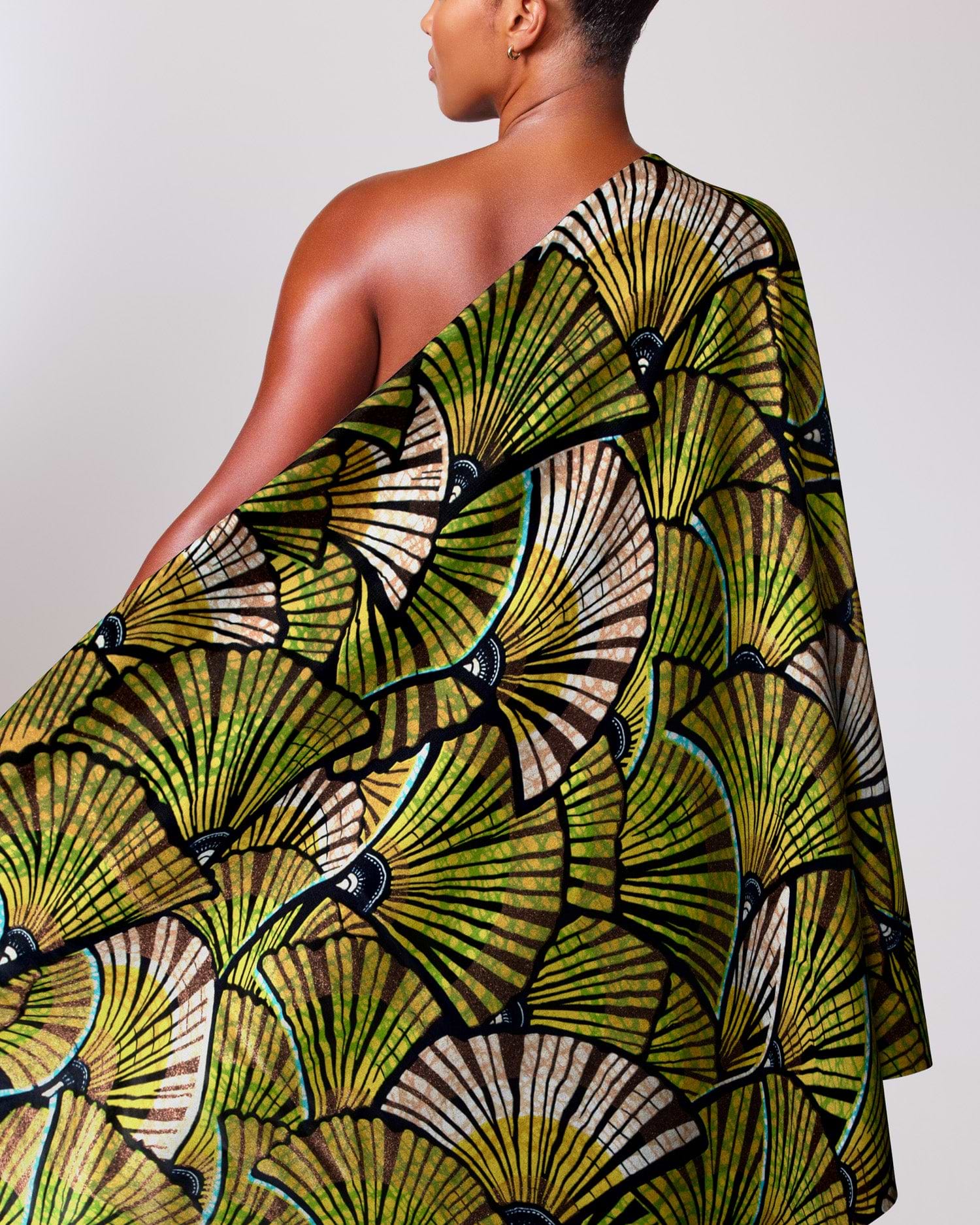 Vibrant green black patterned one-shoulder grand super-wax vls6740.008
