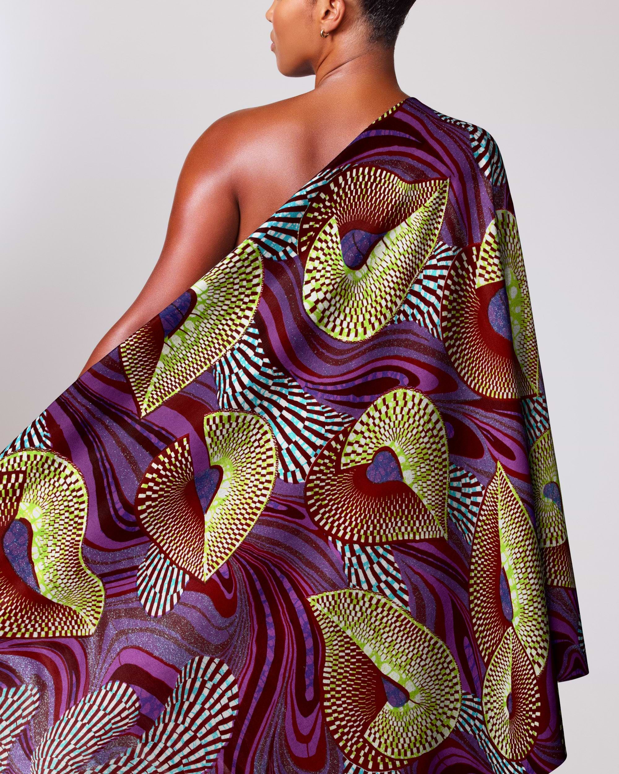 Vibrant one-shoulder wrap dress bold grand super-wax vls6997.005