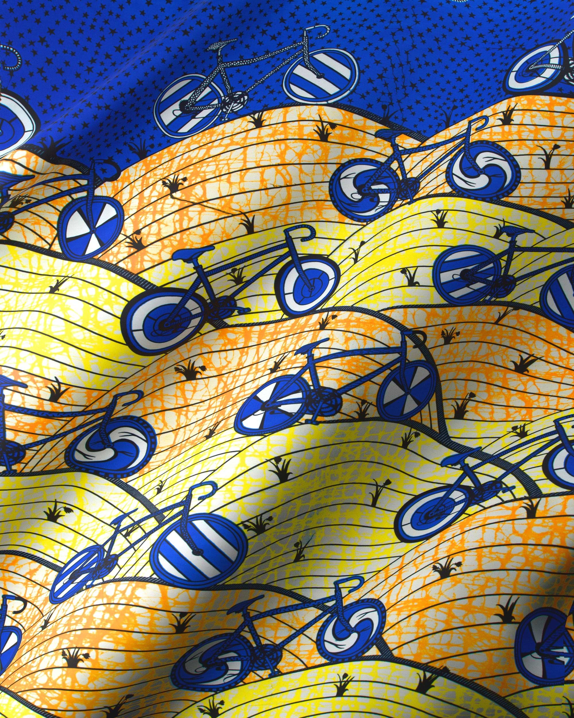 Vibrant yellow blue patterned fabric super-wax vls6ua6.026