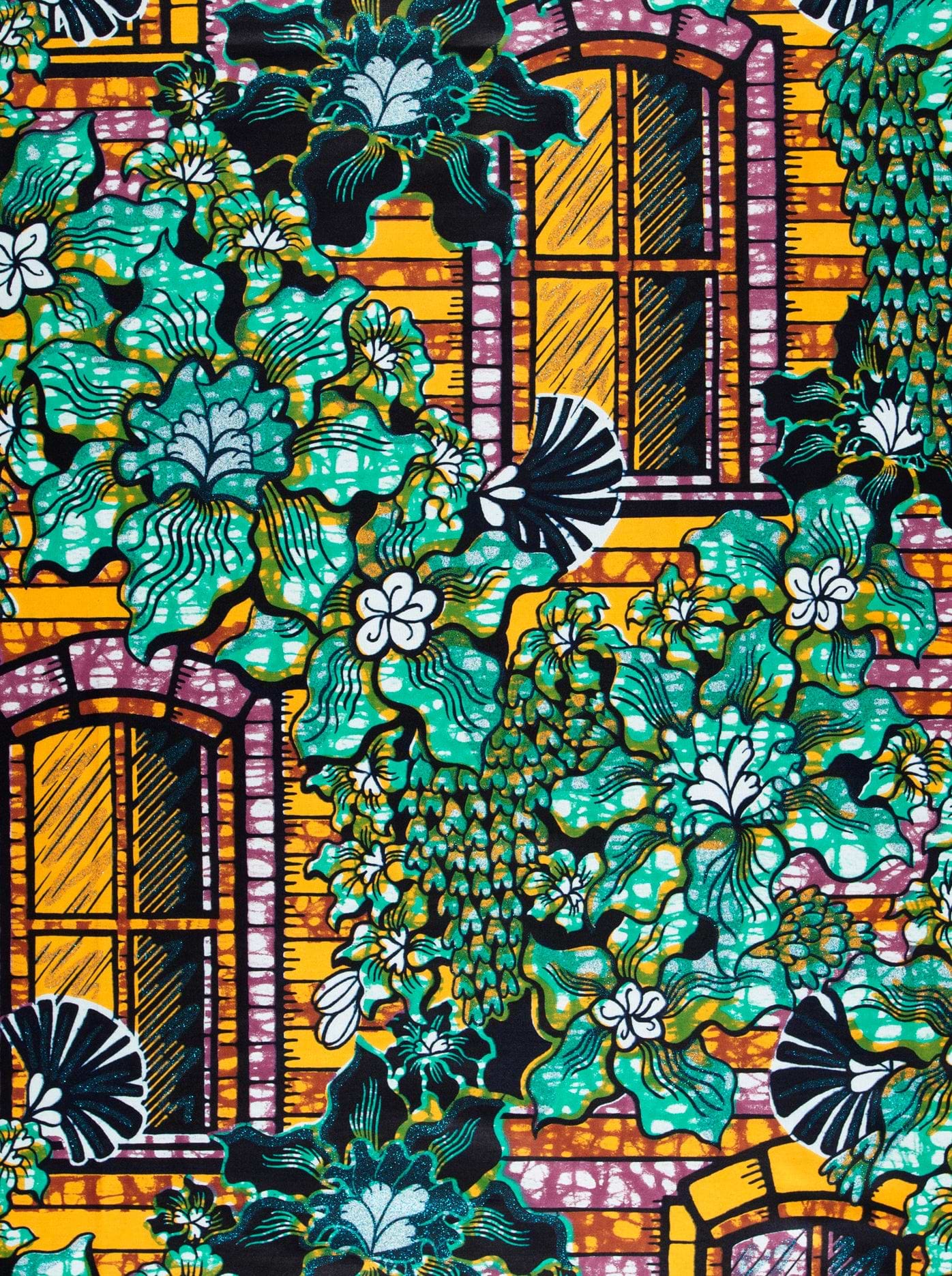Vibrant green yellow floral-patterned fabric grand super-wax vls7072.001