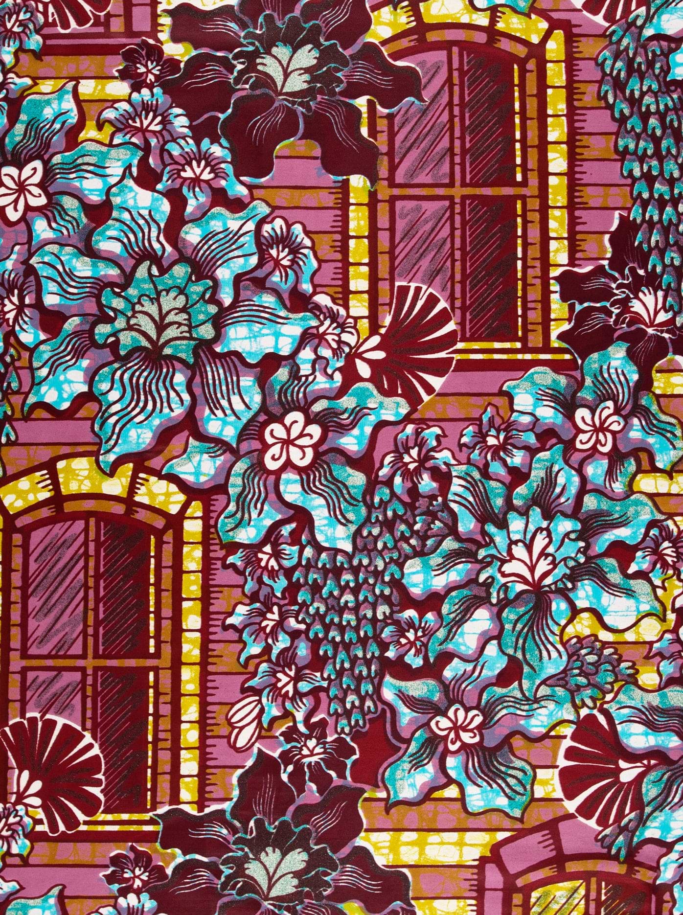 Vibrant floral-patterned fabric bold turquoise grand super-wax vls7072.005