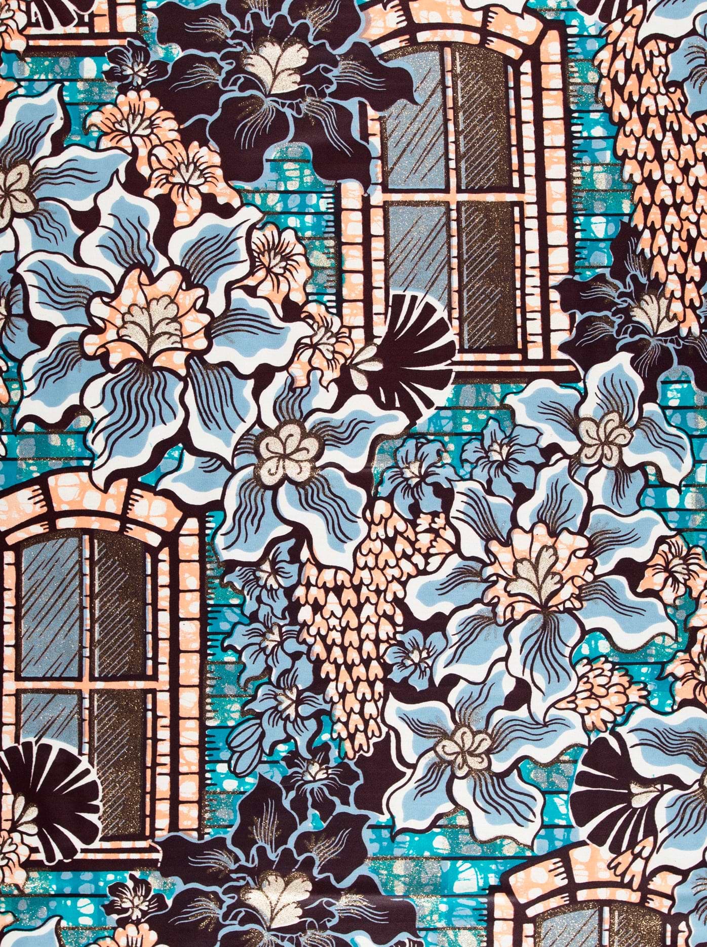Vibrant blue peach floral wallpaper grand super-wax vls7072.008