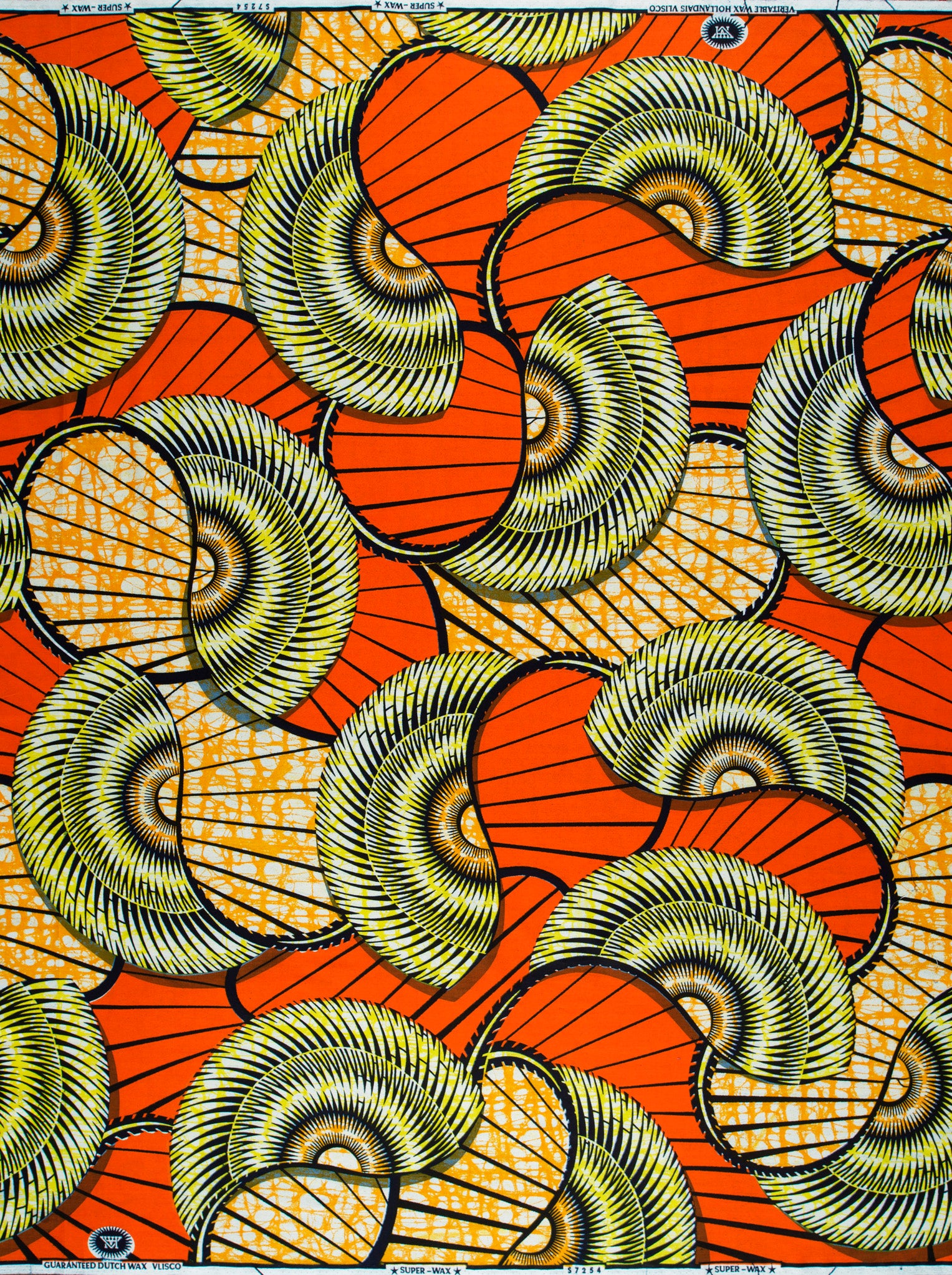Vibrant orange green spiral-patterned african super-wax vls7254.004