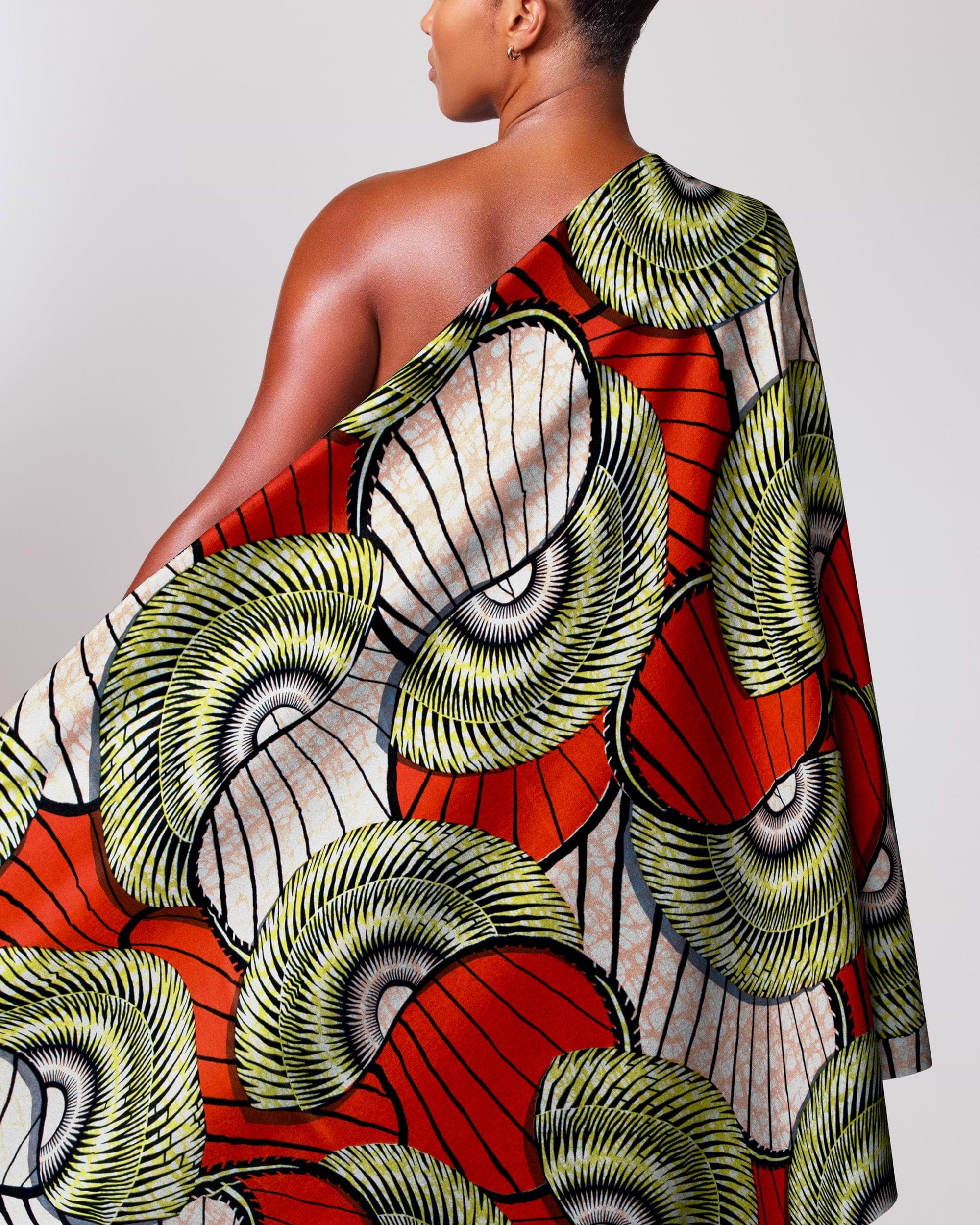 Vibrant one-shoulder wrap dress bold super-wax vls7254.013